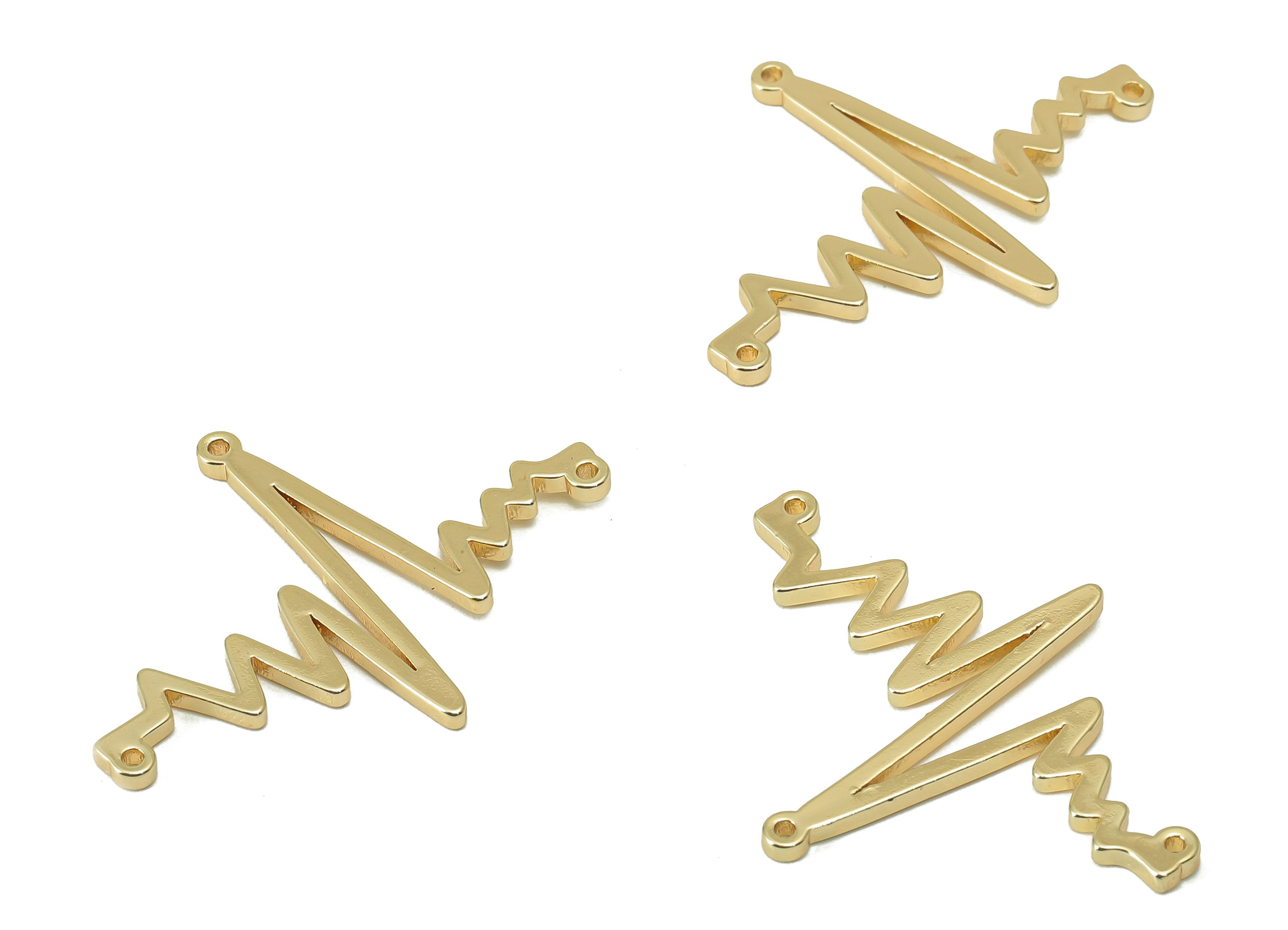 Brass Electrocardiogram Connector - Brass Wavy Pendant - Lightning Charm for Necklace -For Bracelet-18K Real Gold Plated -31x23x1mm- RGP6081 - DOMEDBAZAAR