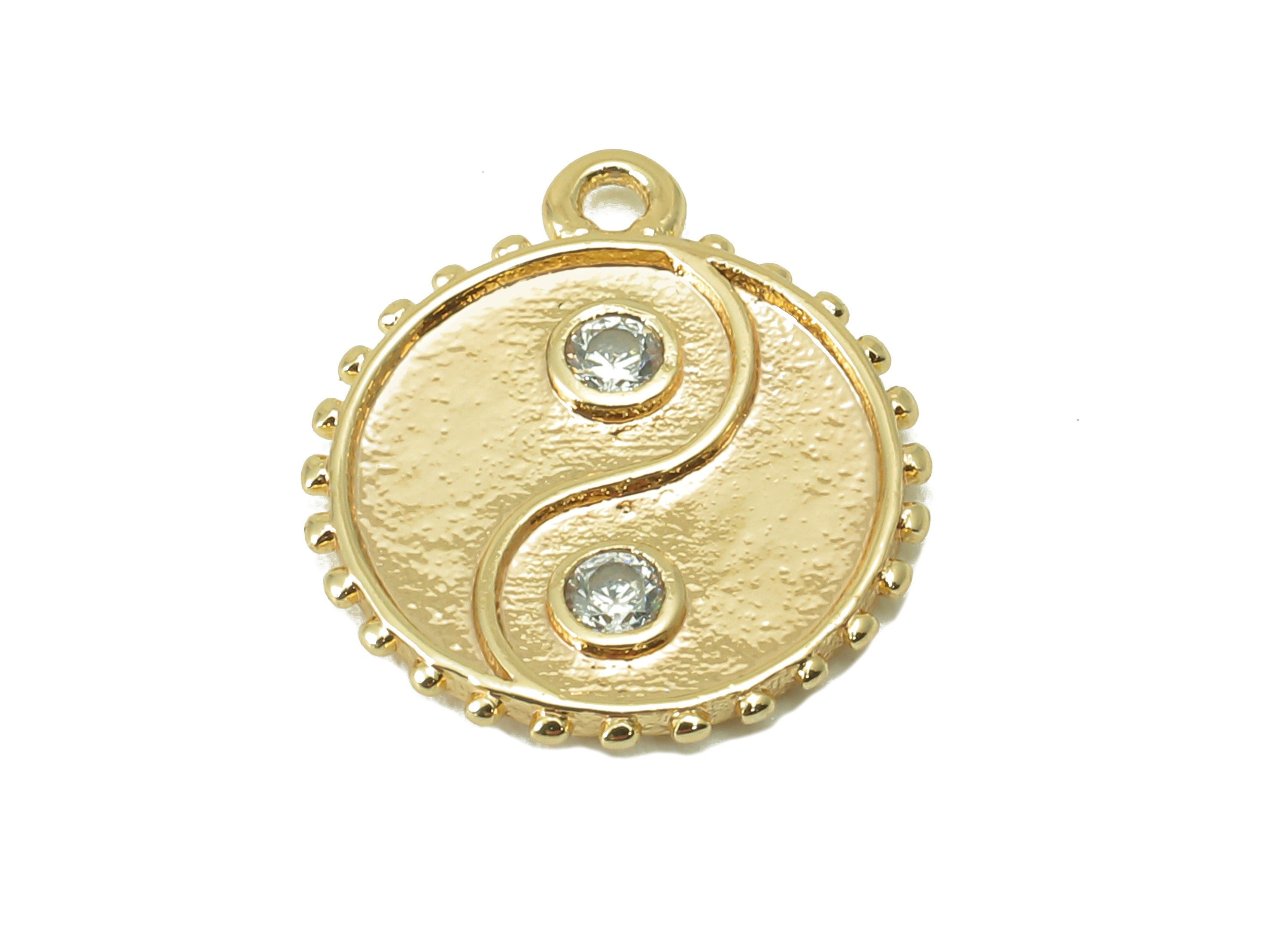 Brass yin yang Earring - Brass Gold yin yang Pendant - Cubic Zircon -CZ Necklace Charm - 18K Real Gold Plated -13.72 x 12x 1.41mm-RGP6093 - DOMEDBAZAAR