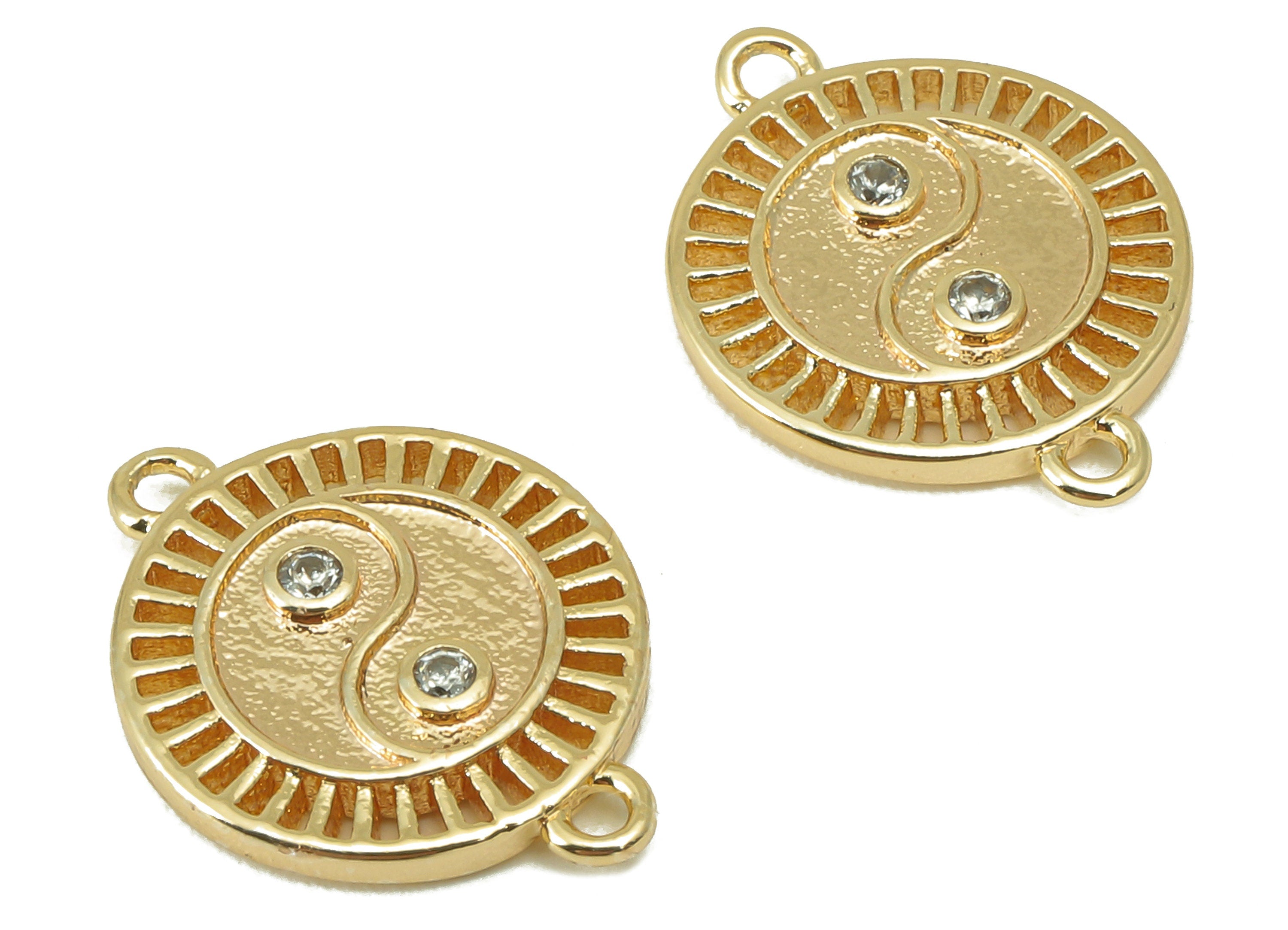 Brass yin yang Earring - Brass Gold yin yang Connector - Cubic Zircon -CZ Necklace Charm - 18K Real Gold Plated -13.72 x 12x 1.41mm-RGP6106 - DOMEDBAZAAR