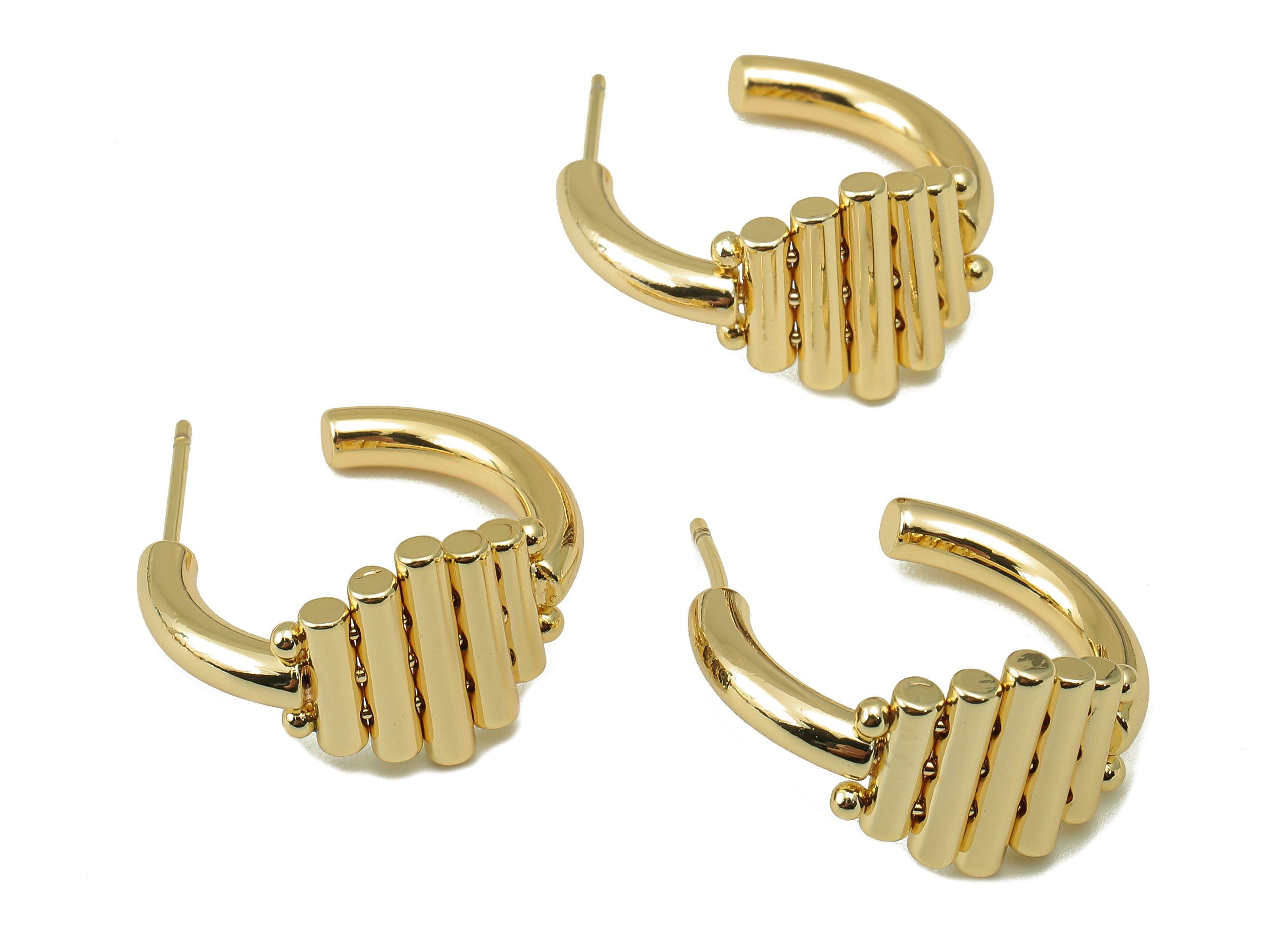 Brass Open Hoop Earring Wires - Woven Bar Earring Hook -Brass Open Hoop Earring Stud- 18K Real Gold Plating-Earring Post-27x 22x2mm-RGP6117 - DOMEDBAZAAR