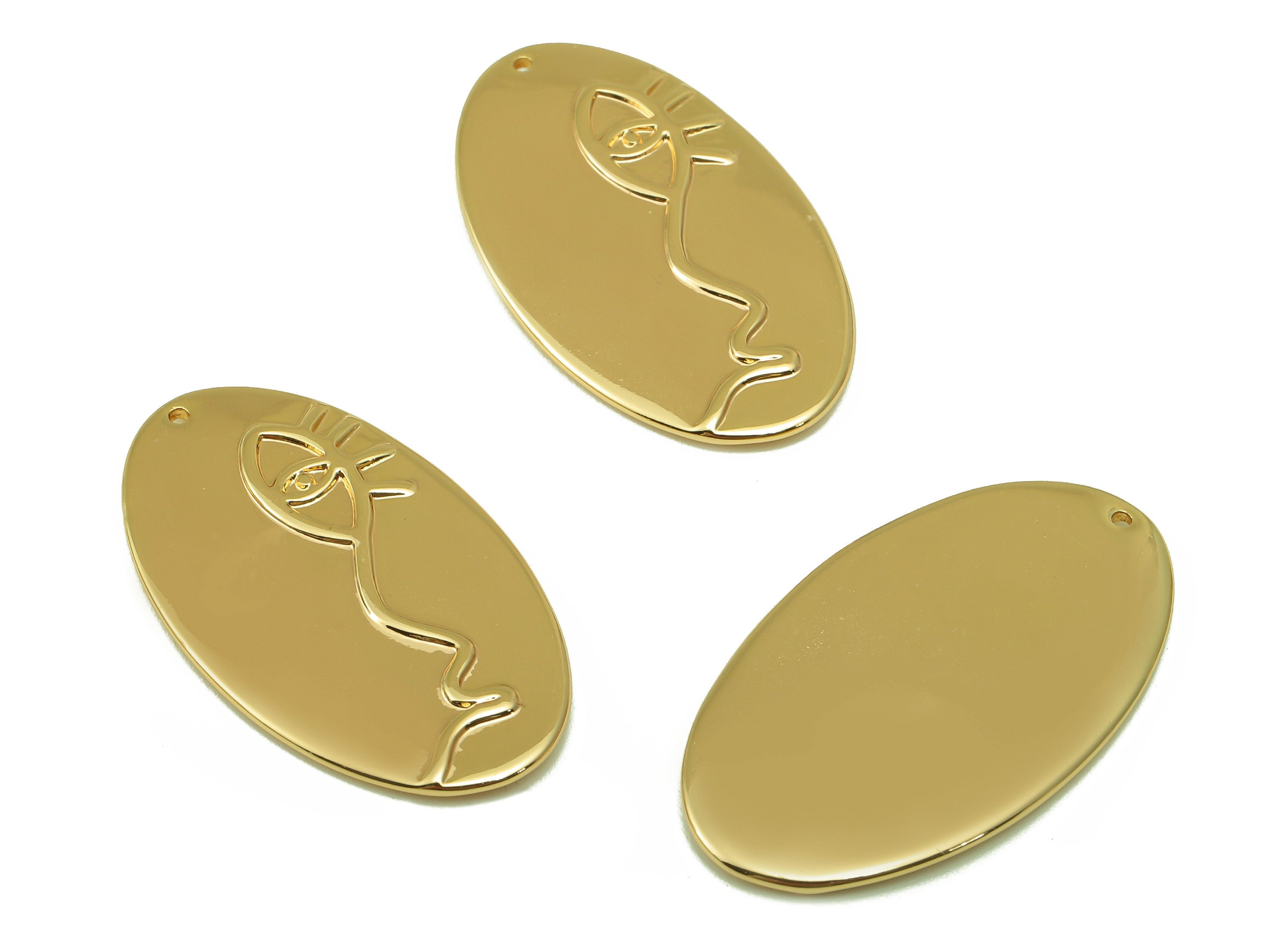 Brass Ellipse Earring Charm - Brass Oval Eye Pendant - Gold Textured Oval Pendant - For Necklace - Jewelry Supplies-34x19.37x2.17mm-RGP6649 - DOMEDBAZAAR