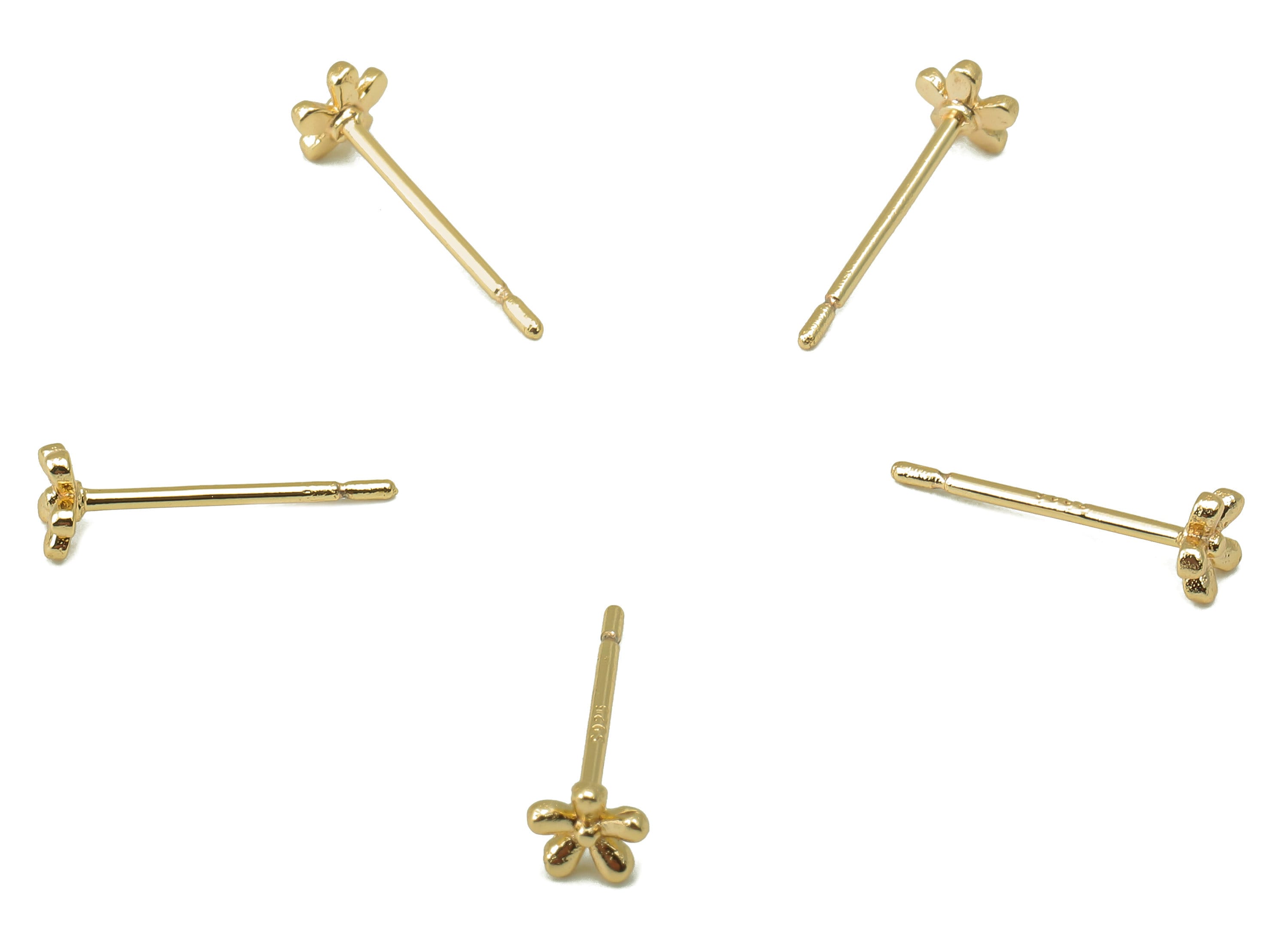 Brass Mini Flower Earrings Stud - Cute Flower Earring Post - Botanical Stud Earring - Brass Stud - 14x4x1mm- RGP6136 - DOMEDBAZAAR
