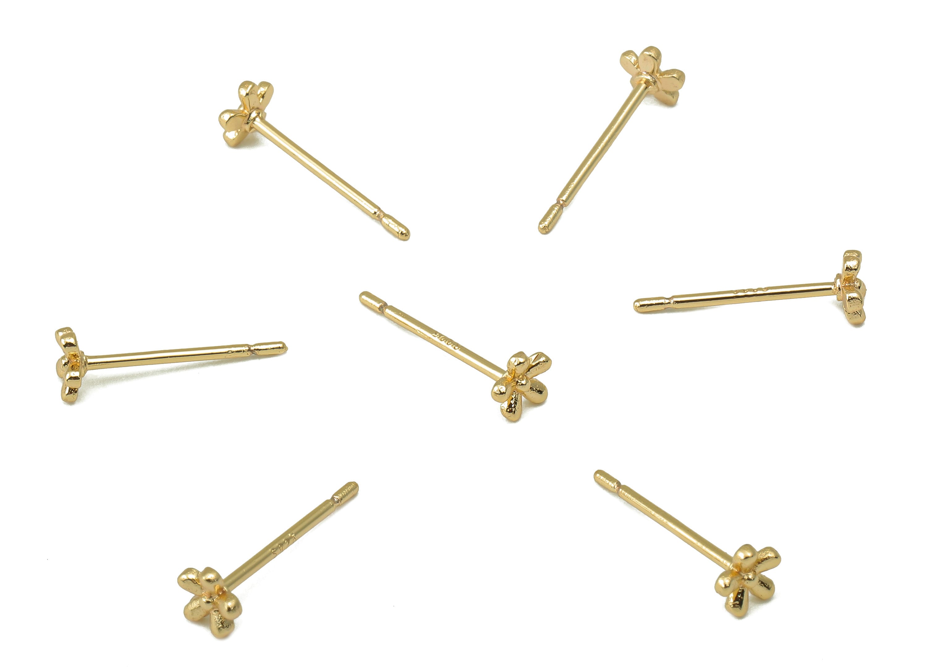 Brass Mini Flower Earrings Stud - Cute Flower Earring Post - Botanical Stud Earring - Brass Stud - 14x4x1mm- RGP6136 - DOMEDBAZAAR