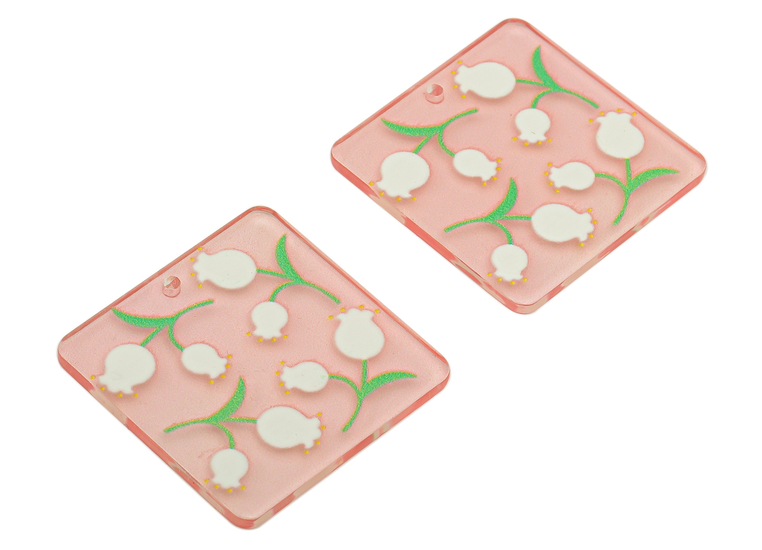 Acrylic Summer Charm - Square Tulip Pendant - Acrylic Pink Earring Charm - DIY Jewelry Making Supplies - 30.14 x 30.22 x 2.33mm - AC2602 - DOMEDBAZAAR