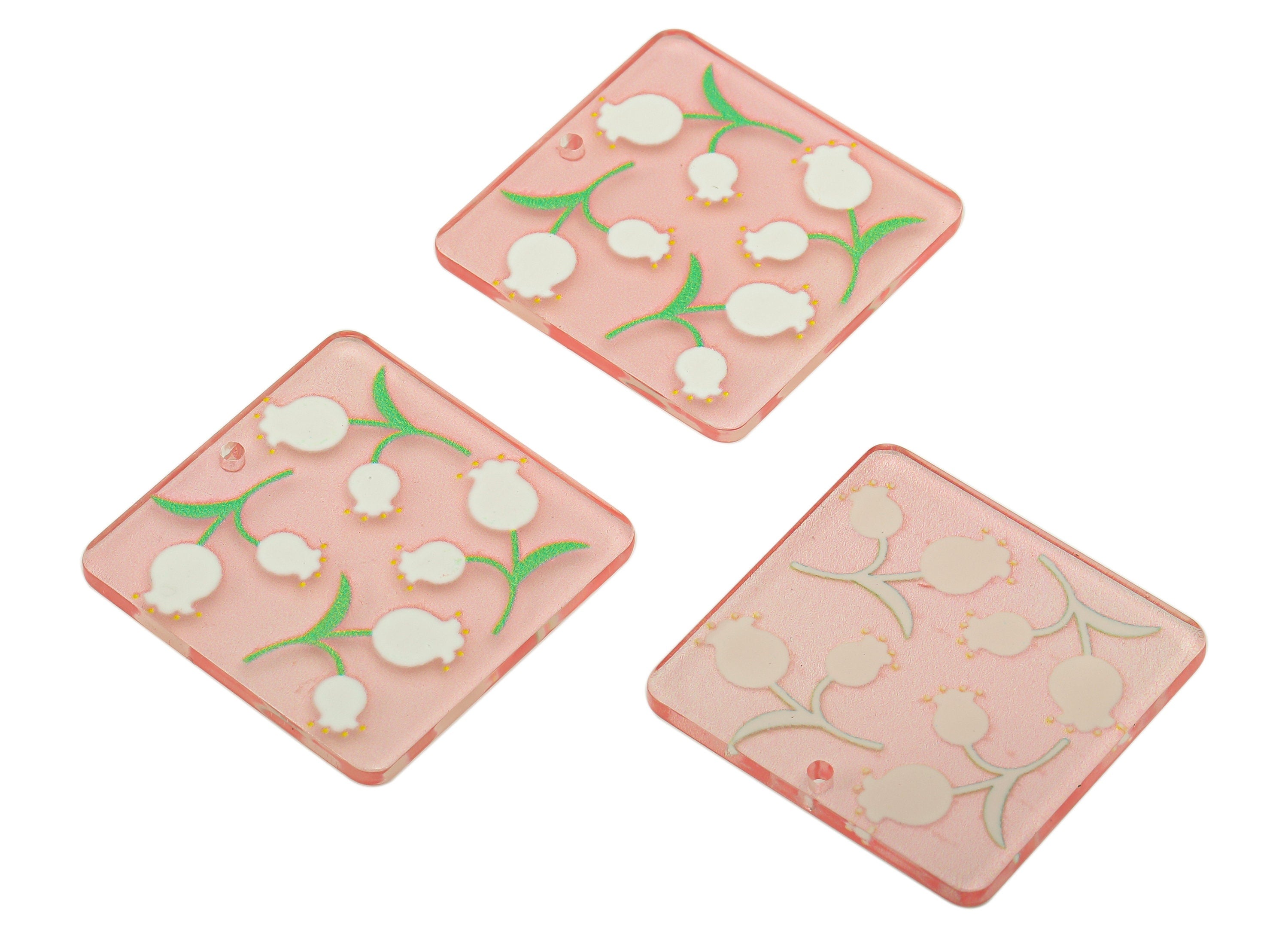Acrylic Summer Charm - Square Tulip Pendant - Acrylic Pink Earring Charm - DIY Jewelry Making Supplies - 30.14 x 30.22 x 2.33mm - AC2602 - DOMEDBAZAAR