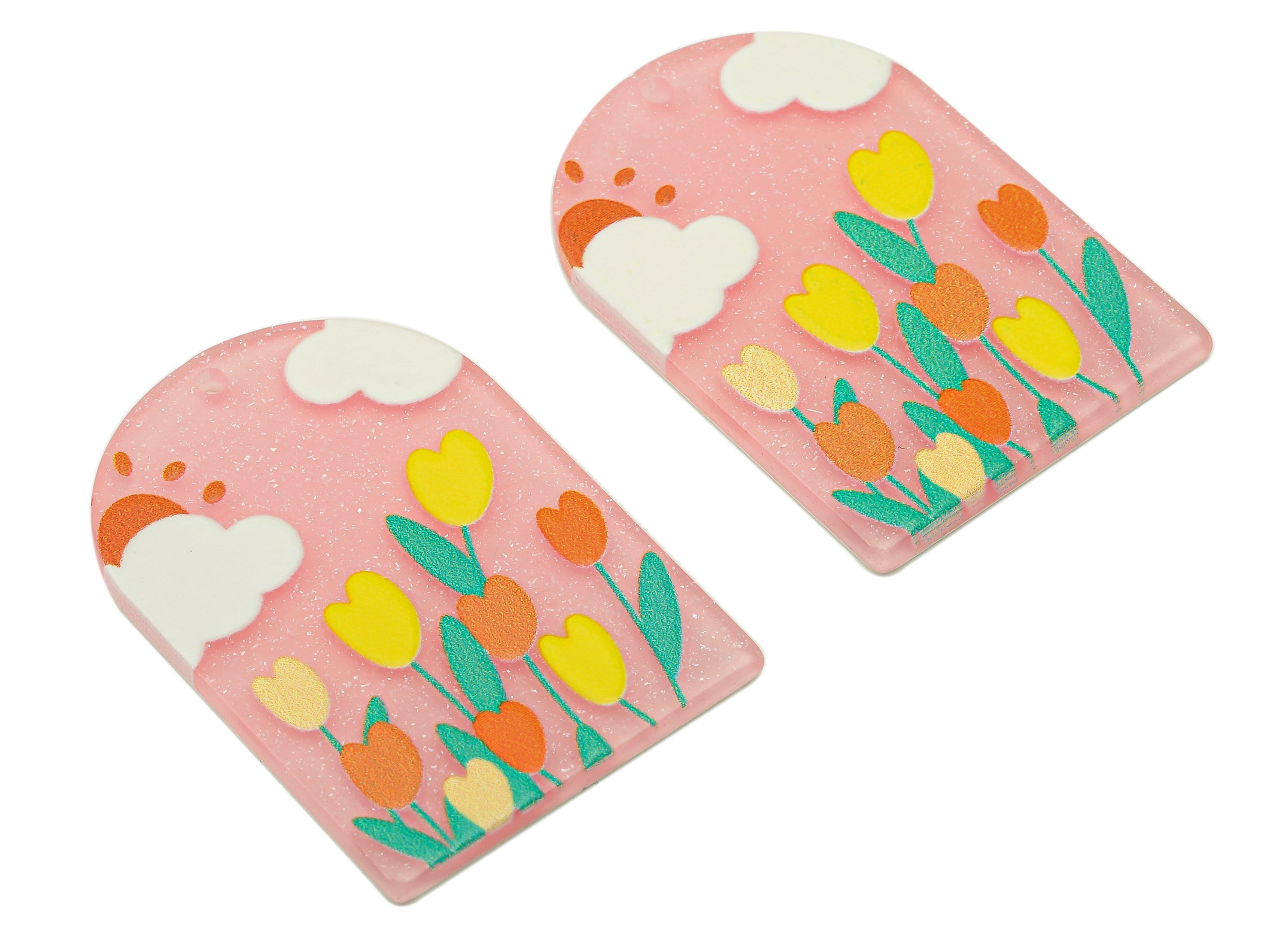 Domed Acrylic Summer Charm - Sun Tulip Pendant - Acrylic Cloud Earring Charm - DIY Jewelry Making Supplies - 37.84 x 26.88 x 1.98mm - AC2605 - DOMEDBAZAAR