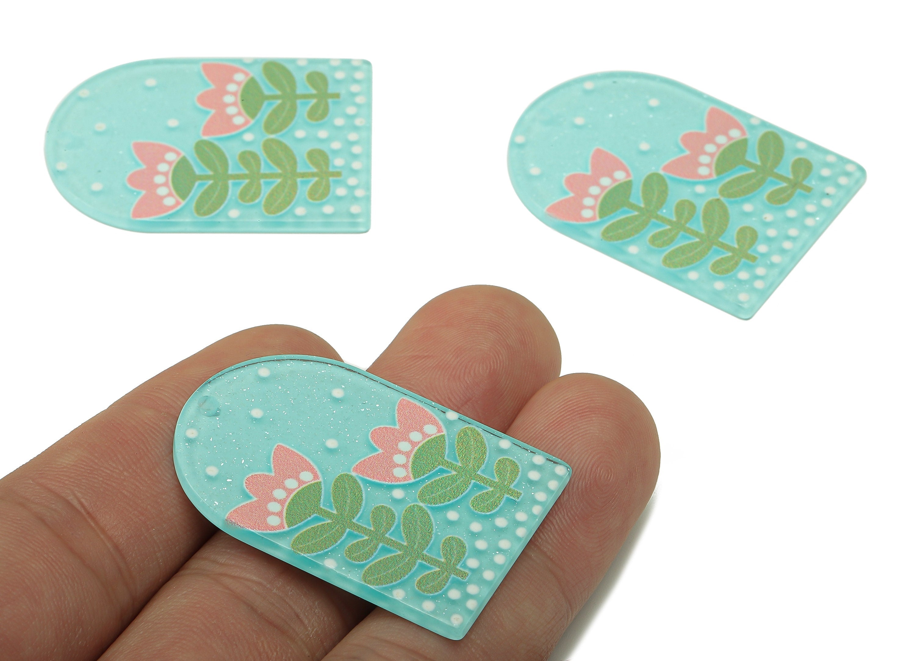 Domed Acrylic Summer Charm - Blue Tulip Pendant - Acrylic Flower Earring Charm - DIY Jewelry Making Supplies - 37.84x26.88 x1.98mm - AC2606 - DOMEDBAZAAR