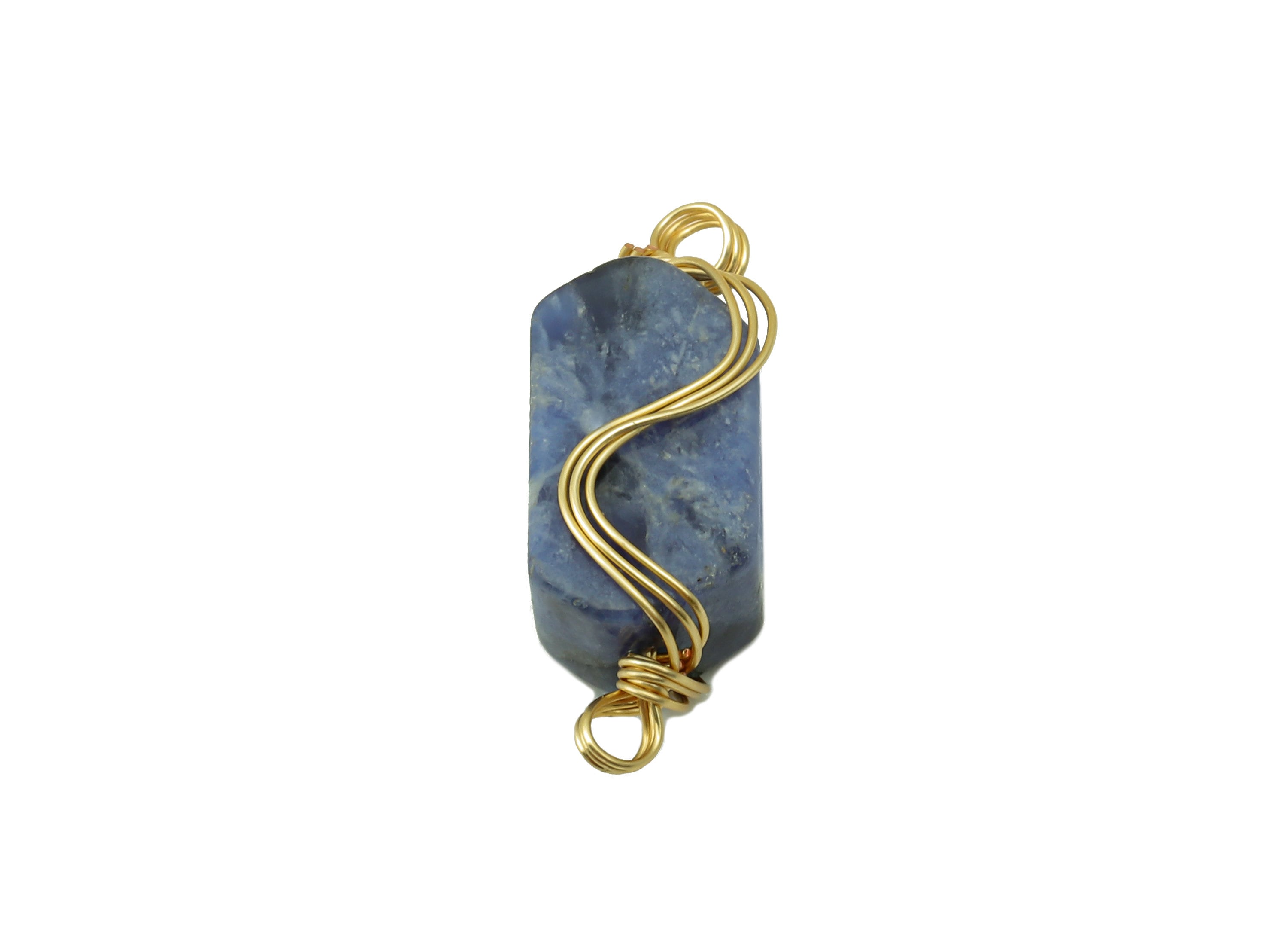 Vein Stone Earring Charms - Brass Wire Wrapped Pendant - Blue Vein Stone - Natural Stone Connector - Gold Tone Plated –19.6x7x 5.56mm–NS1892 - DOMEDBAZAAR