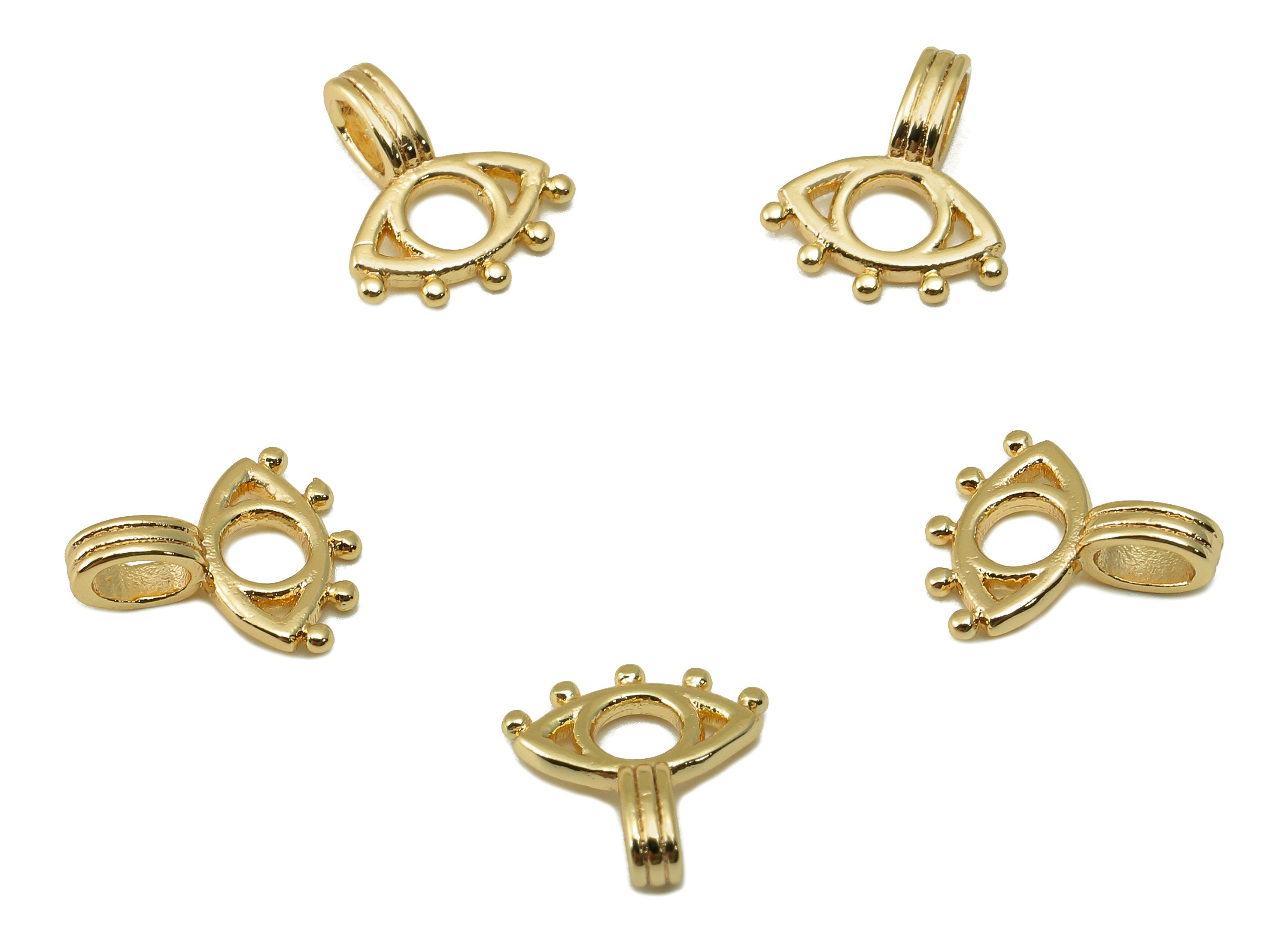Brass Eye Earring Charm - Brass Gold Mini Pendant - Textured Eye Earring - Jewelry Making - 18K Real Gold Plated Brass-11.x9.7x0.9mm-RGP6663 - DOMEDBAZAAR