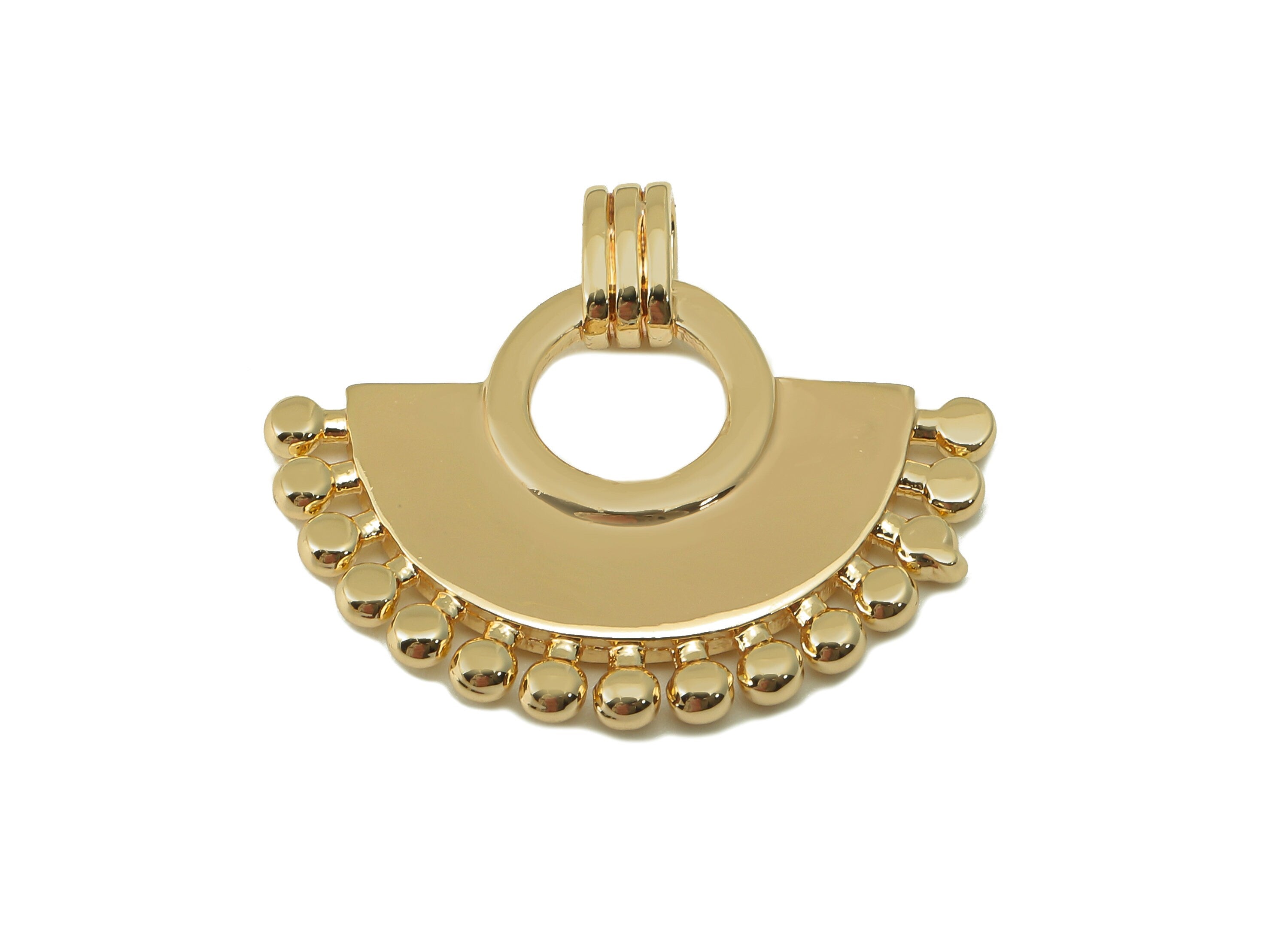 Brass Sector Earring Charm - Brass Sector Dot Earring With Hoop - Gold Textured Pendant - For Necklace -Jewelry Making-22.7x27x2.5mm-RGP6668 - DOMEDBAZAAR