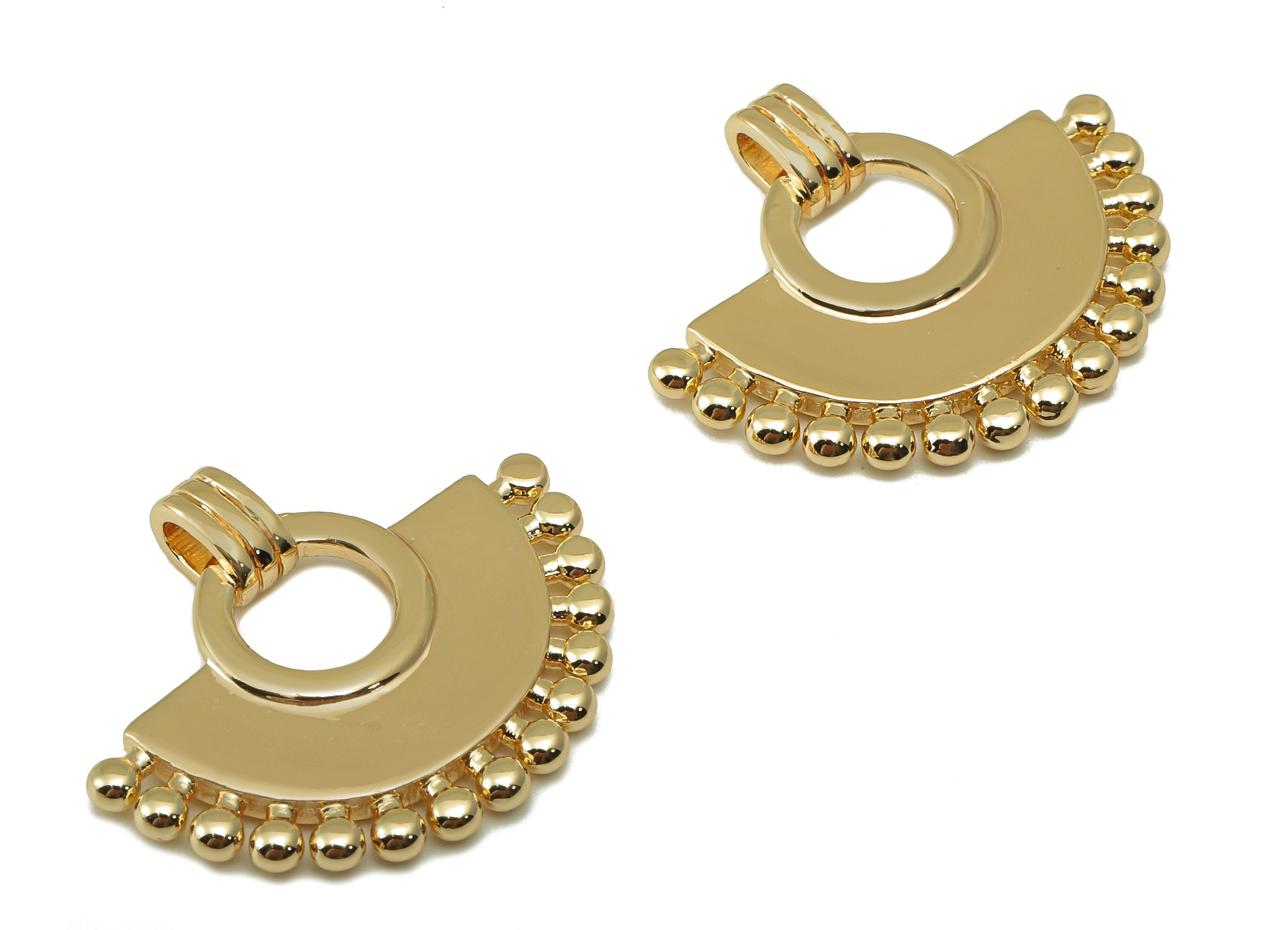 Brass Sector Earring Charm - Brass Sector Dot Earring With Hoop - Gold Textured Pendant - For Necklace -Jewelry Making-22.7x27x2.5mm-RGP6668 - DOMEDBAZAAR