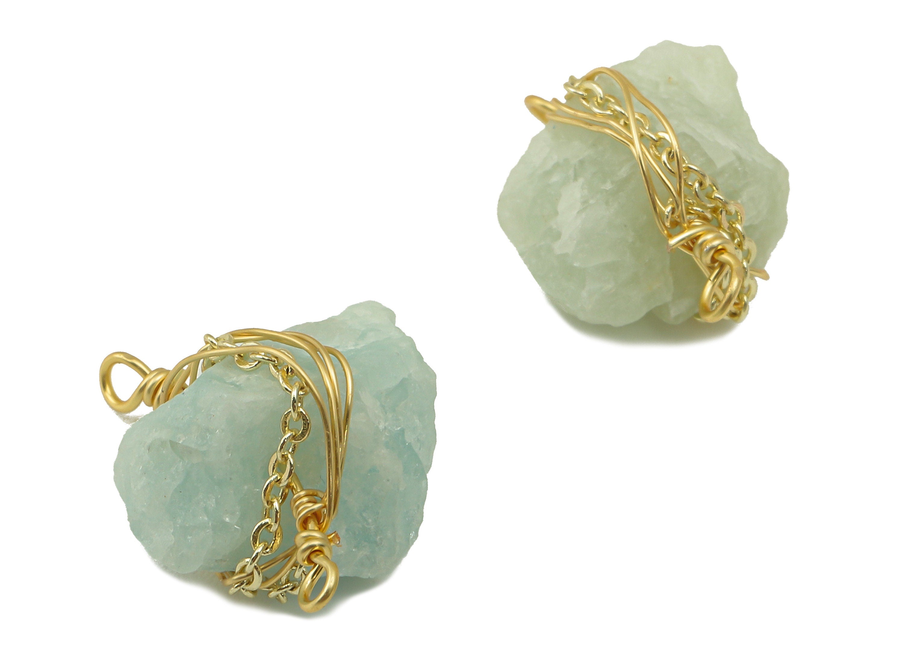 amazonite Earring Charm - Brass Wire Wrapped Pendant - Crystal Healing - Natural Stone Connector - Gold Tone Plated -14x 18x 6.53mm-NS1893C - DOMEDBAZAAR