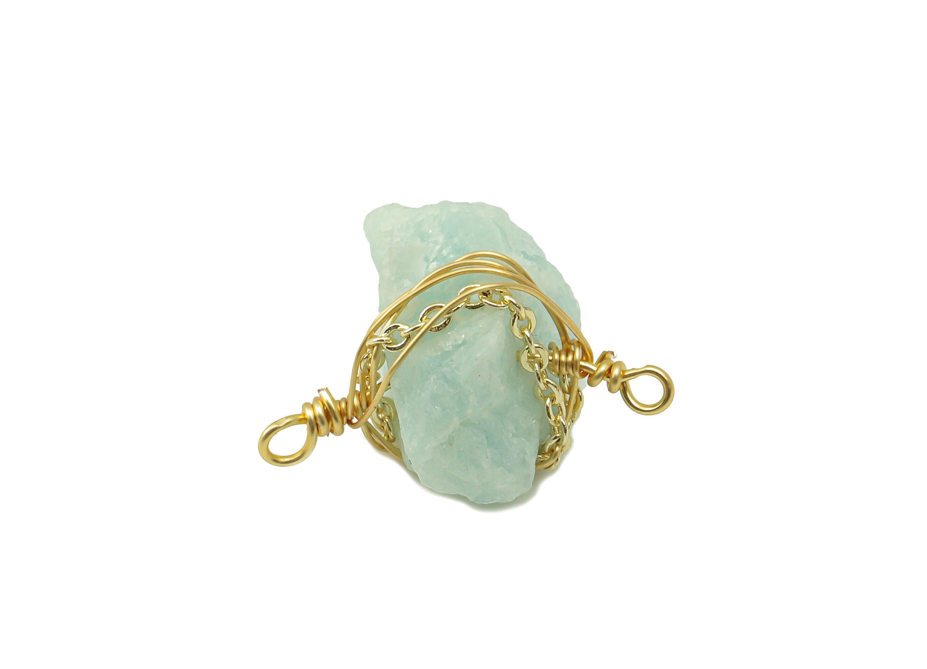 amazonite Earring Charm - Brass Wire Wrapped Pendant - Crystal Healing - Natural Stone Connector - Gold Tone Plated -14x 18x 6.53mm-NS1893C - DOMEDBAZAAR