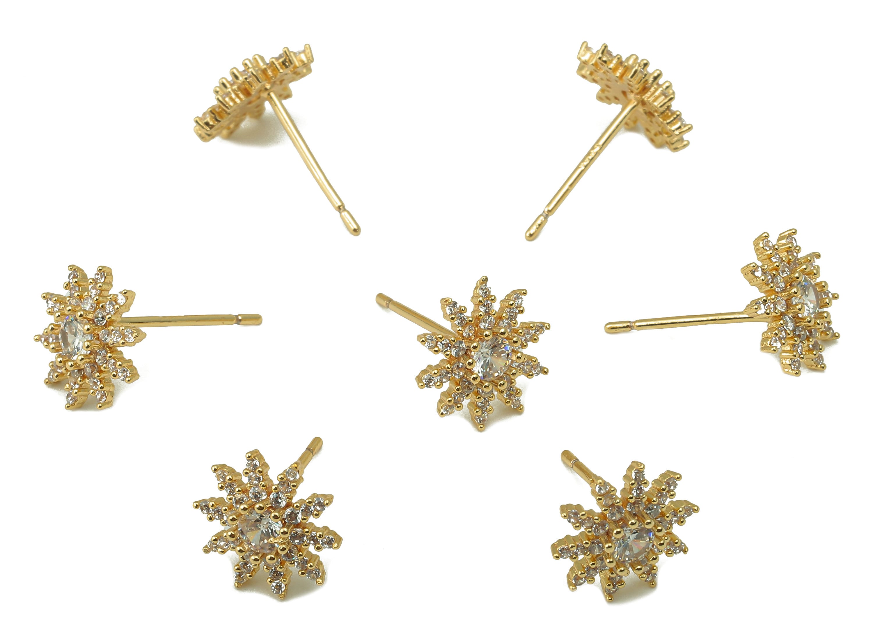 Brass Sunflower Earring Stud - Suspension Cubic Zirconia Flower Earring Post - Stud Earring - 18k real gold-plated brass-10x10x3mm- RGP6154 - DOMEDBAZAAR