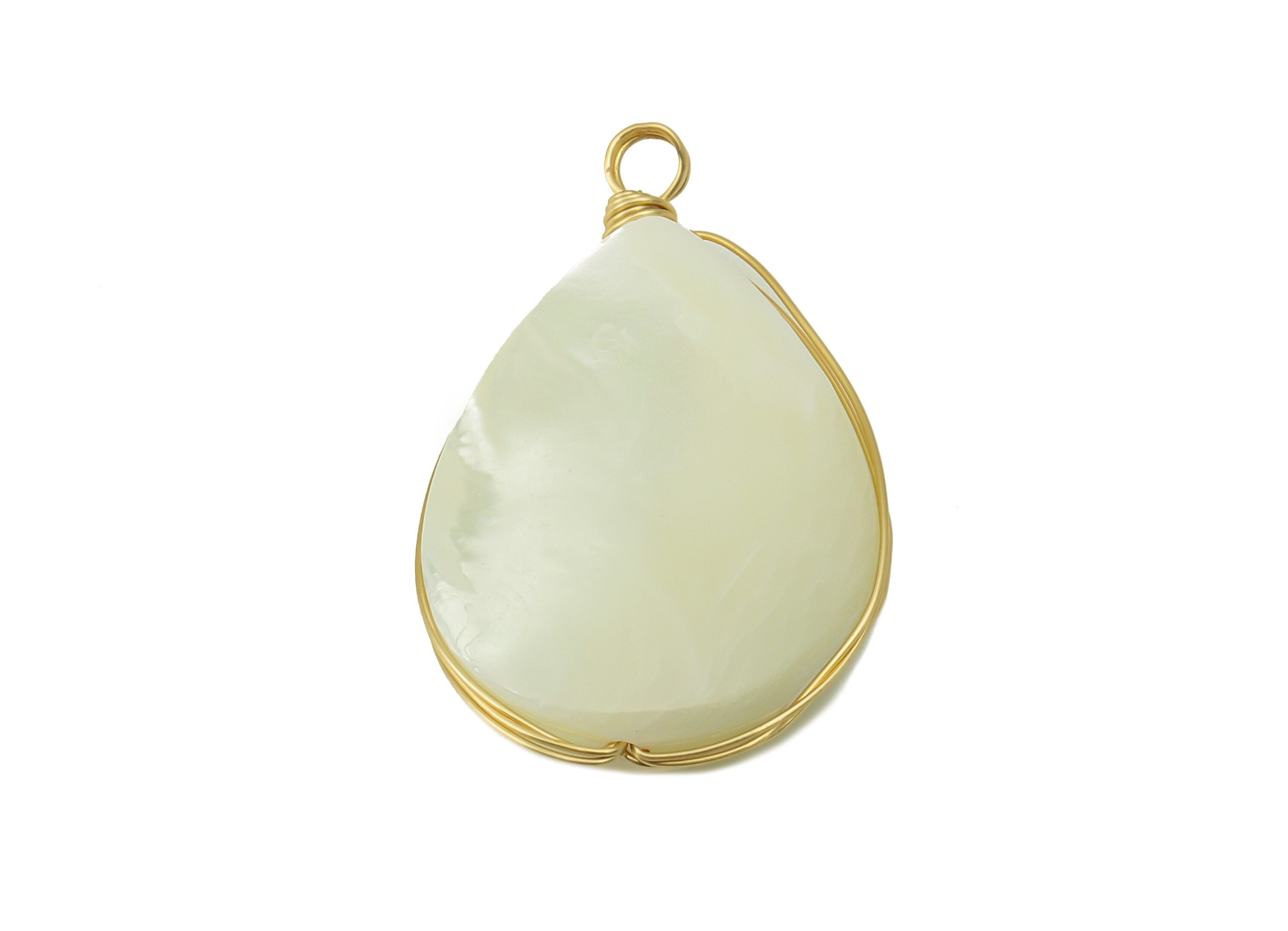 Shell Earring Charm - Brass White Mother of Pearl Shell - Teardrop Natural Stone - Gold Tone Plated - 25.44 x 15.46 x 5.25mm-NS1895 - DOMEDBAZAAR