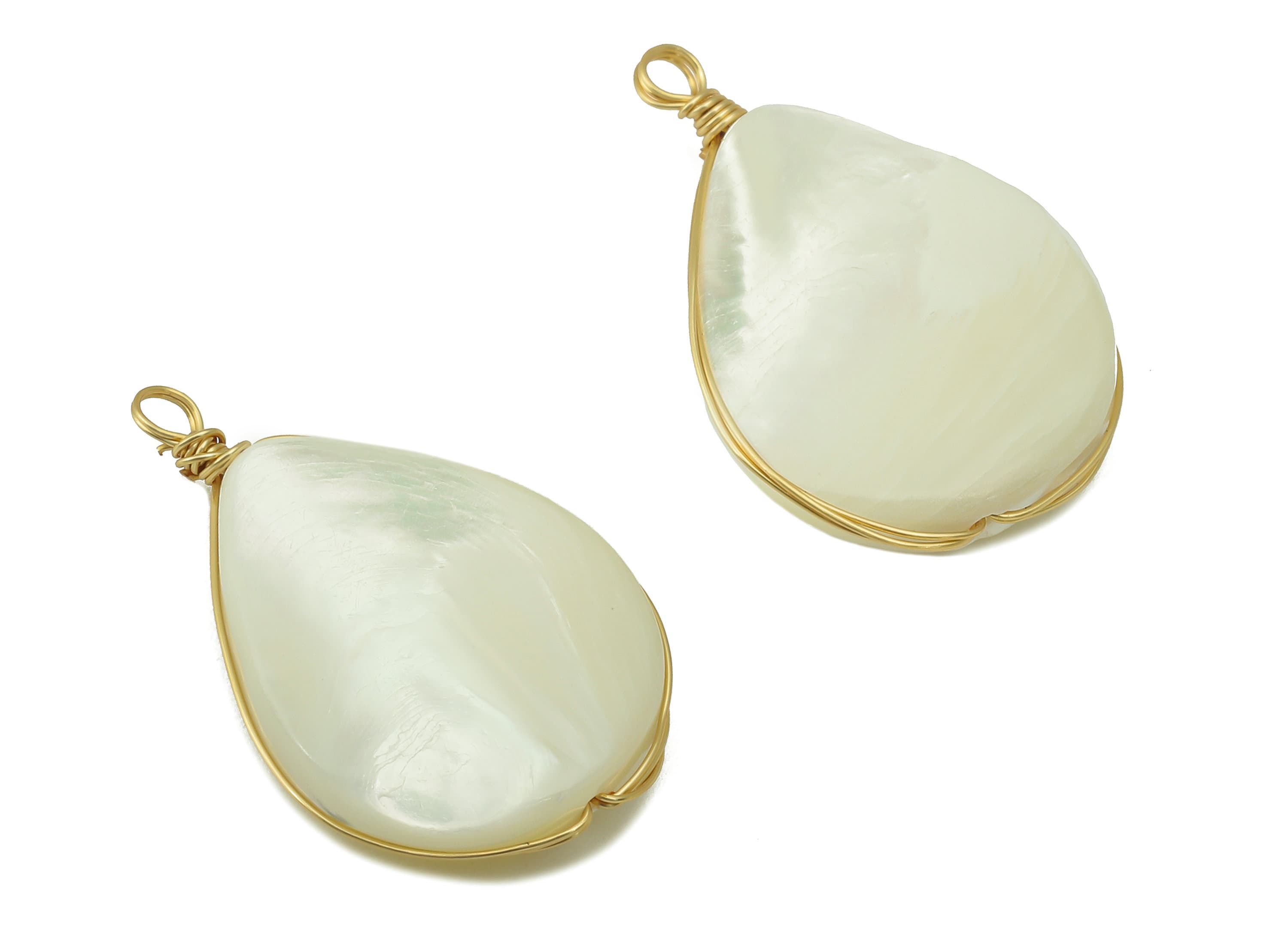 Shell Earring Charm - Brass White Mother of Pearl Shell - Teardrop Natural Stone - Gold Tone Plated - 25.44 x 15.46 x 5.25mm-NS1895 - DOMEDBAZAAR