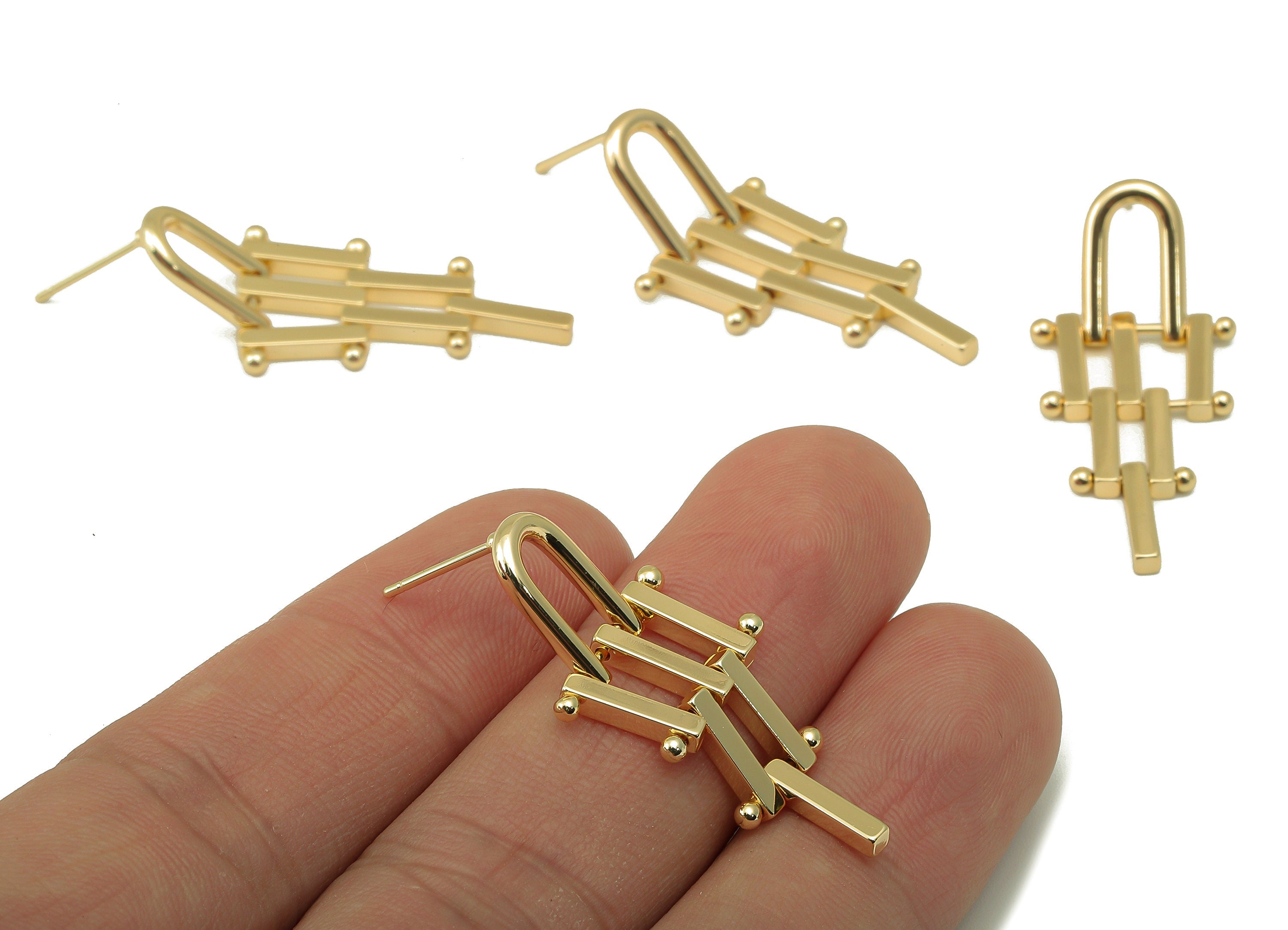 Brass Rectangle Bar Stud Earring - Gold Bar Earring Post - Gold Geometry Bar Earring Post - 18K Real Gold Plating -38x17x2mm- RGP6156 - DOMEDBAZAAR