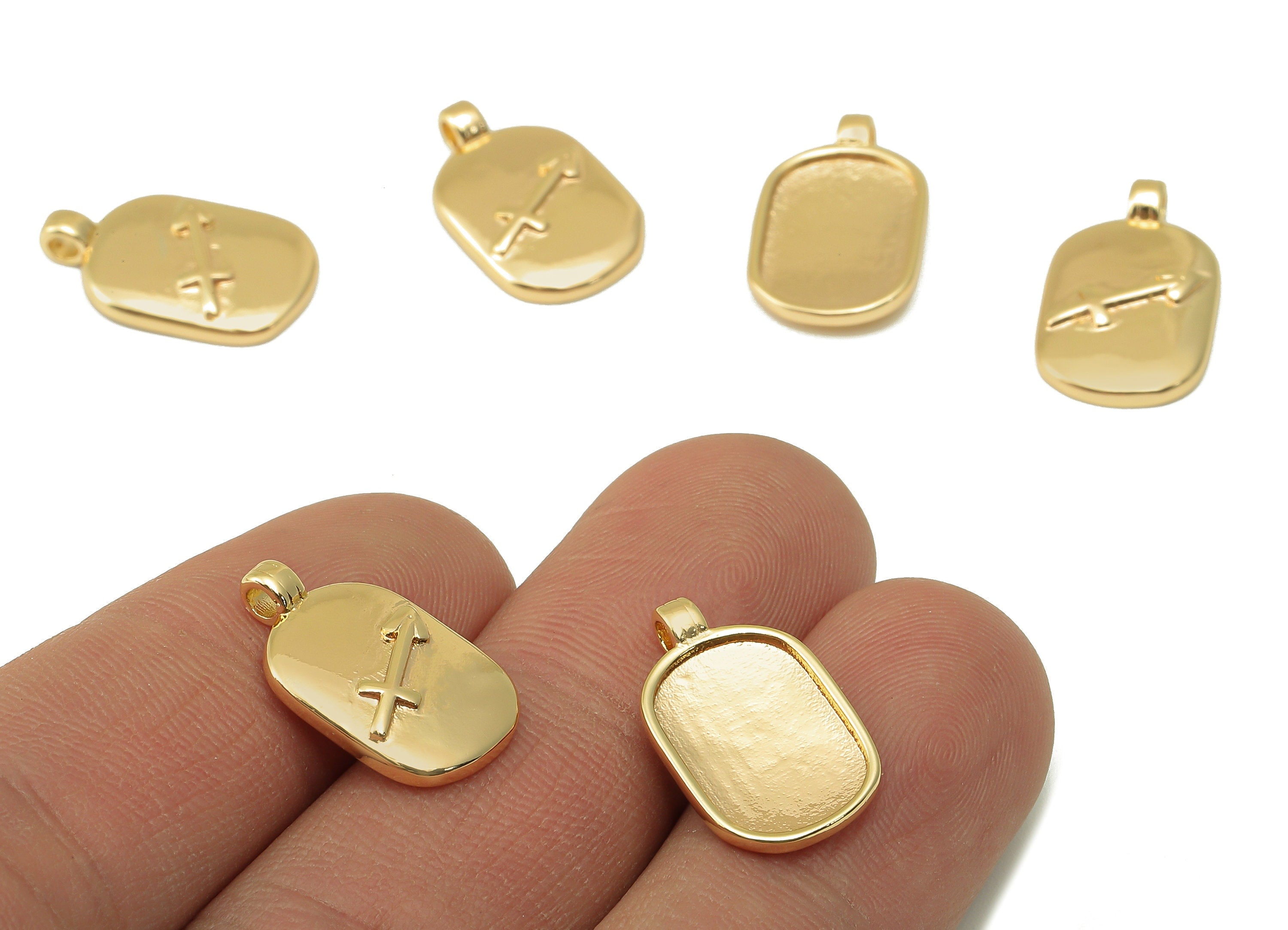 Brass Ellipse Earring Charm - Brass Constellation Earring -Textured Oval Sagittarius Pendant-For Necklace-JewelryMaking-18x11x2.7mm-RGP6669L - DOMEDBAZAAR