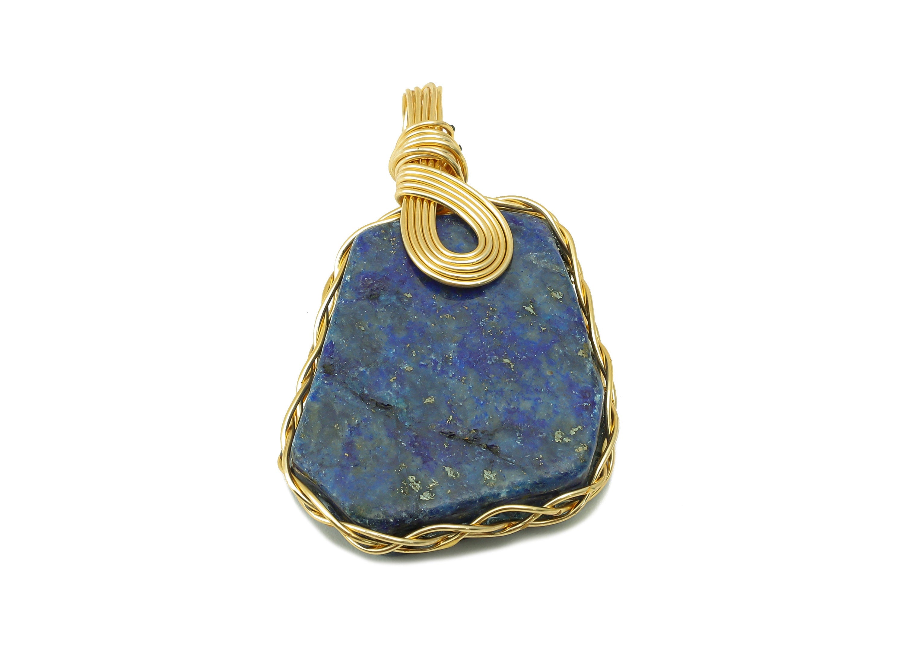 Brass lapis lazuli Earring Charm - Brass lapis lazuli Pendant - Brass Wire Wrapped Natural Stone - Gold Tone Plated - 38.78x22x4.8mm-NS1896 - DOMEDBAZAAR