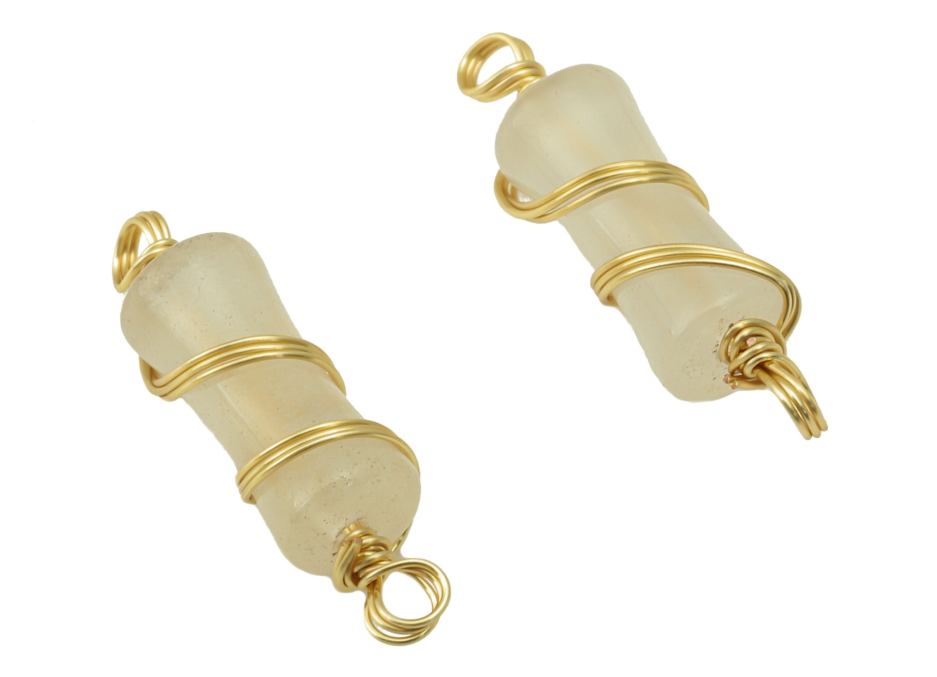 White Agate Earring Charm - Brass Agate Pendant - White Agate Connector - White Natural Stone - Gold Tone Plated -20.5 x 5.43x 4.38mm-NS1900 - DOMEDBAZAAR
