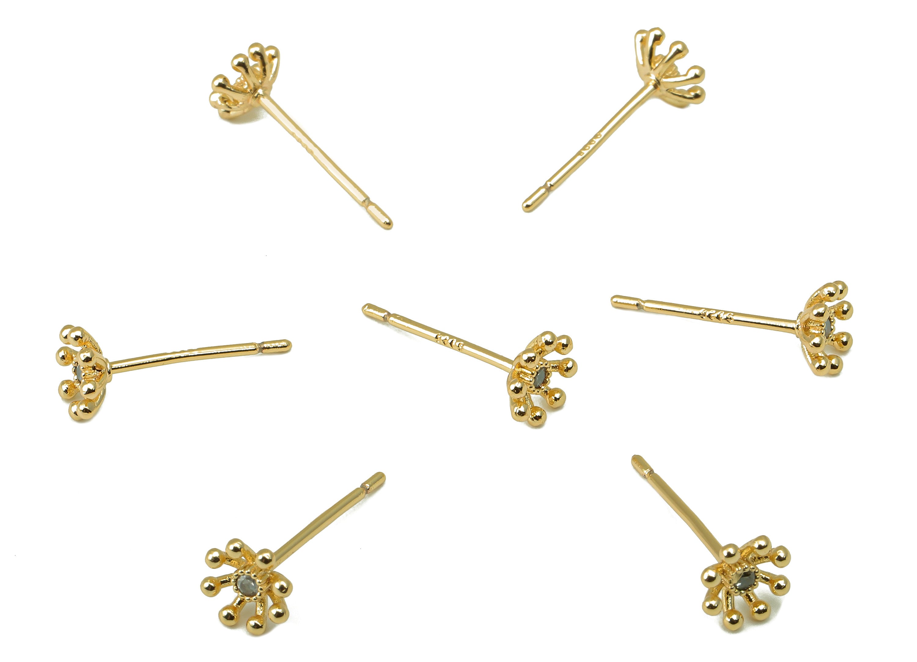 Brass Flower Earrings Stud - Mini Daisy with Cubic Zirconia Earring Post - Stud Earring - 18k real gold-plated brass-6x6x2mm- RGP6161 - DOMEDBAZAAR