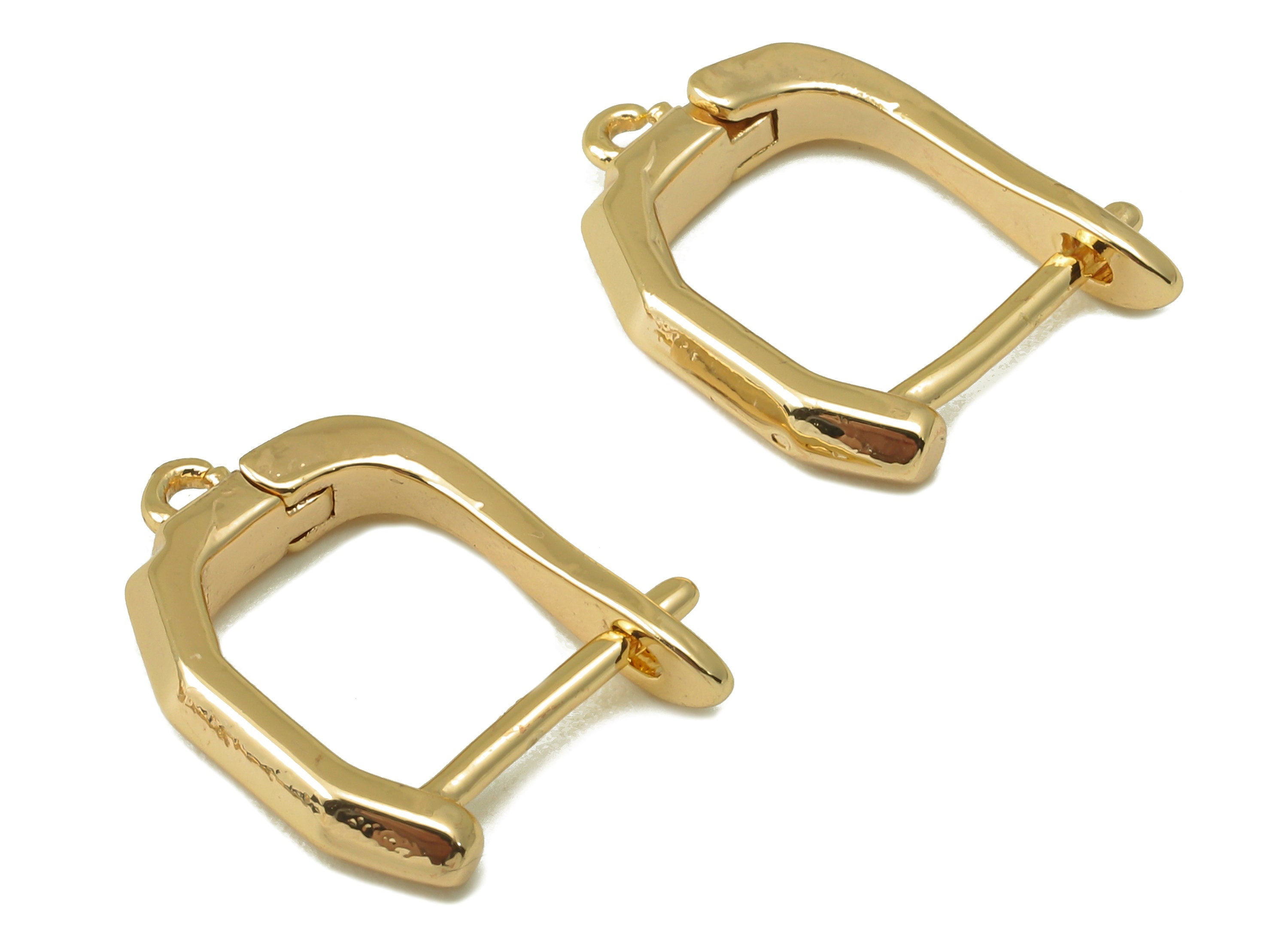 Brass Irregular Clasp Hoop Earring - Brass Loop Earring - Clasp Hoop Earring with Loop - 18K Real Gold Plating -17x13x3mm- RGP6163 - DOMEDBAZAAR