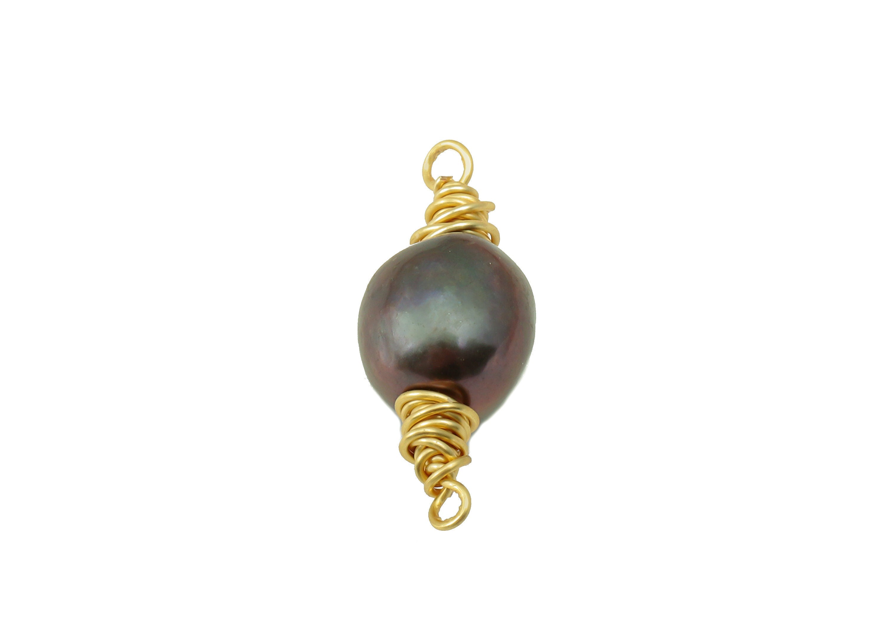 Pearl Earring Charm - black pearl Connector - black pearl Earring Charm -Black Natural Stone - Gold Tone Plated -25.82 x 8.6 x 8.64mm-NS1902 - DOMEDBAZAAR