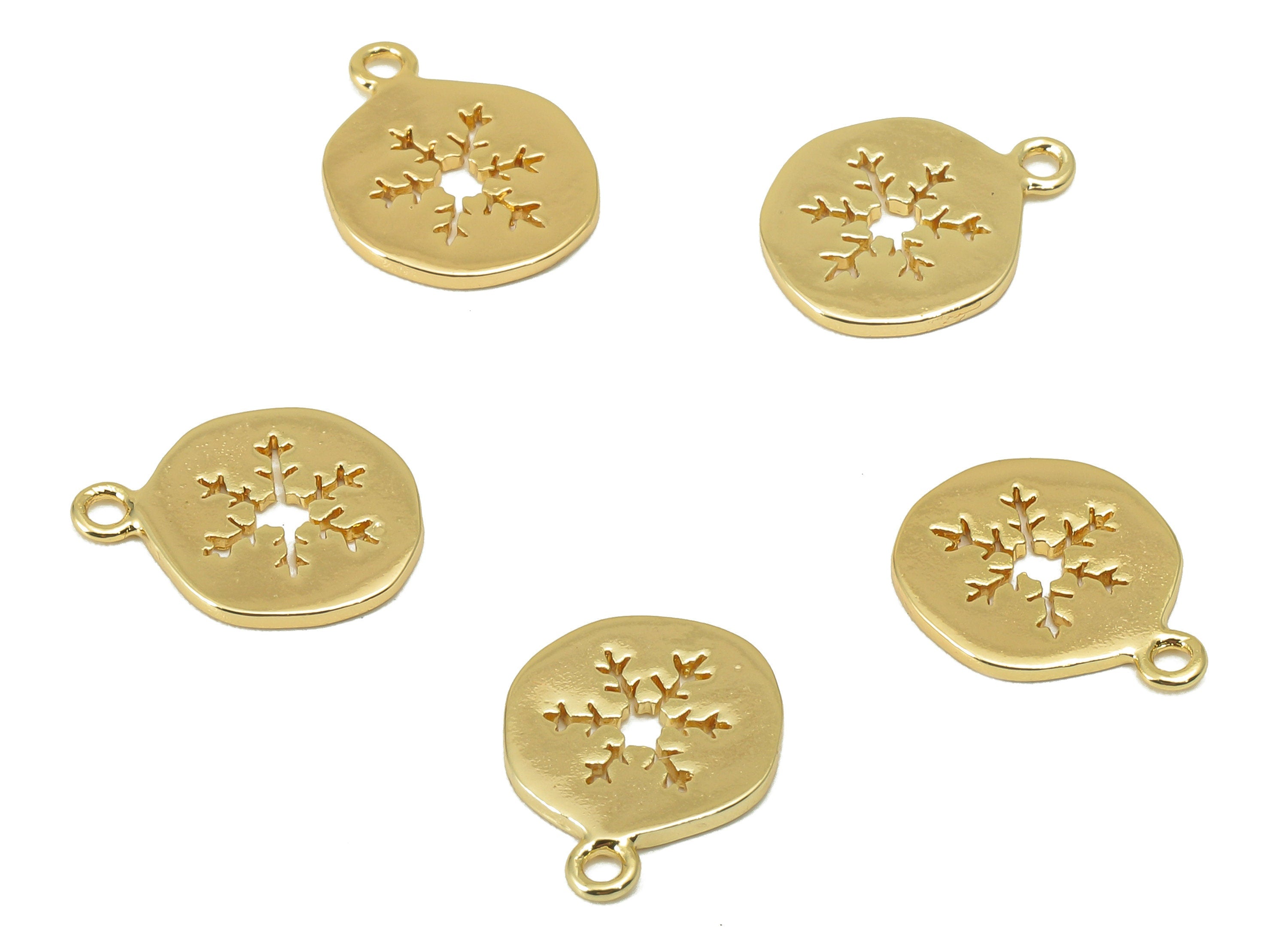 Brass Round Earring Charm - Brass Snowflake Charm - Brass Hollow Snowflake Pendant - For Necklace - 18K Real Gold Plated -13x10x1mm- RGP6109 - DOMEDBAZAAR