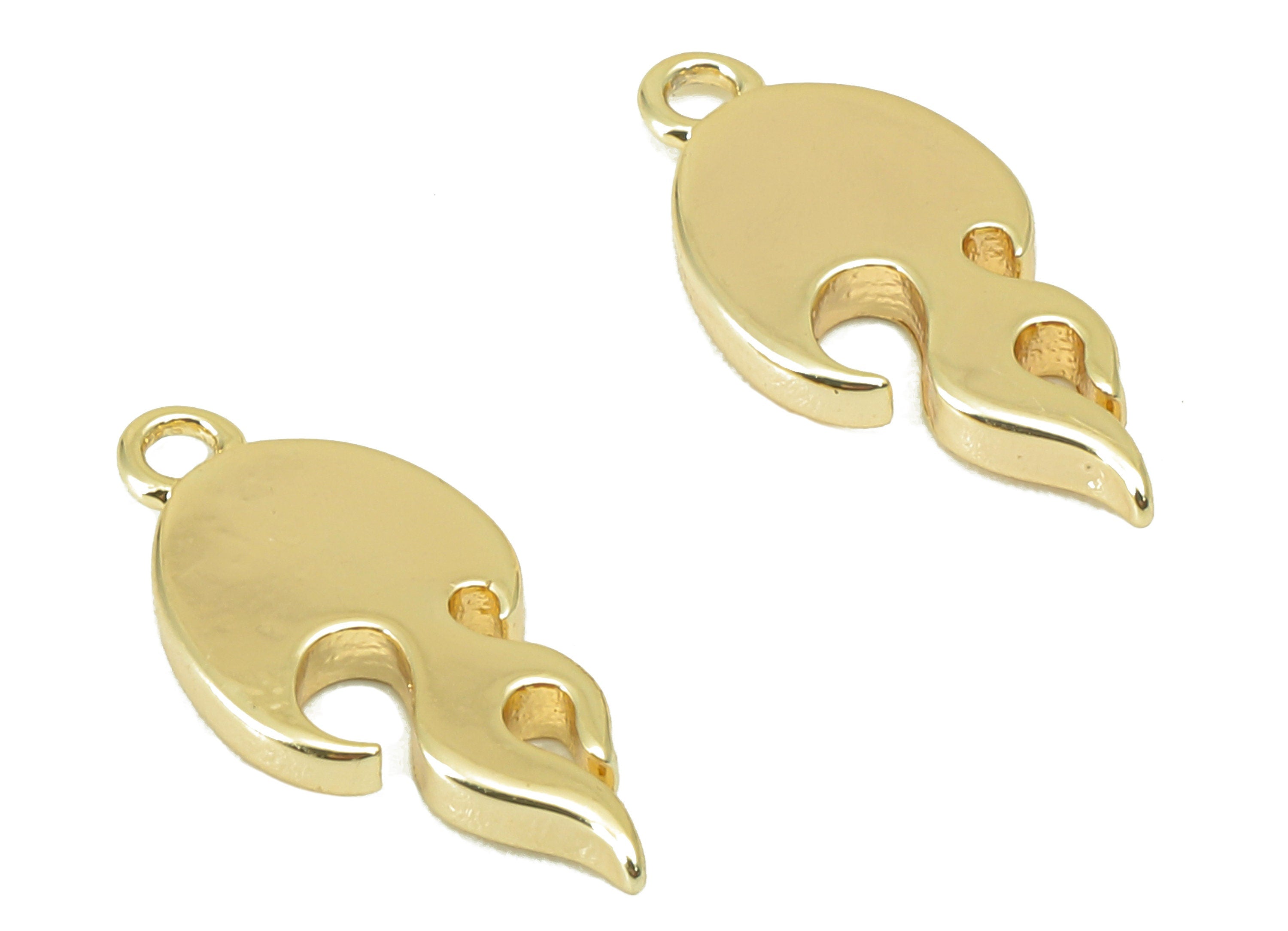 Brass Fire Earring Charm - Brass Burning Charm - Brass Flame Pendant - For Necklace - 18K Real Gold Plated -16.28 x 7.41 x 1.66mm- RGP6110 - DOMEDBAZAAR