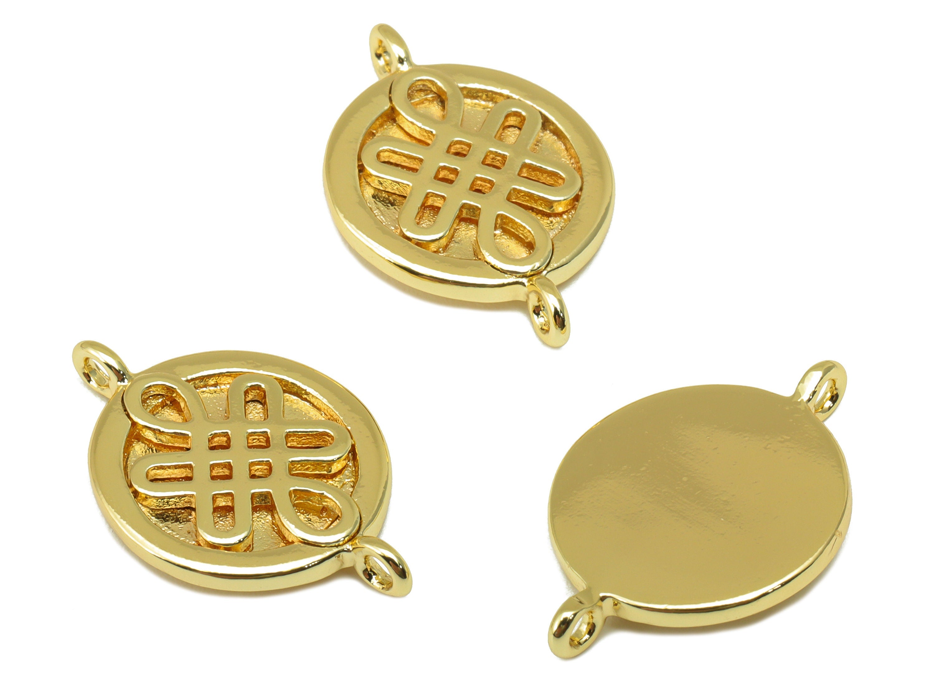Brass Round Connector - Snake Patterned Round Connector - Circle Earring Charm - 18k Real Gold Plated - 22.83 x 15.22 x 1.97mm- RGP6494 - DOMEDBAZAAR