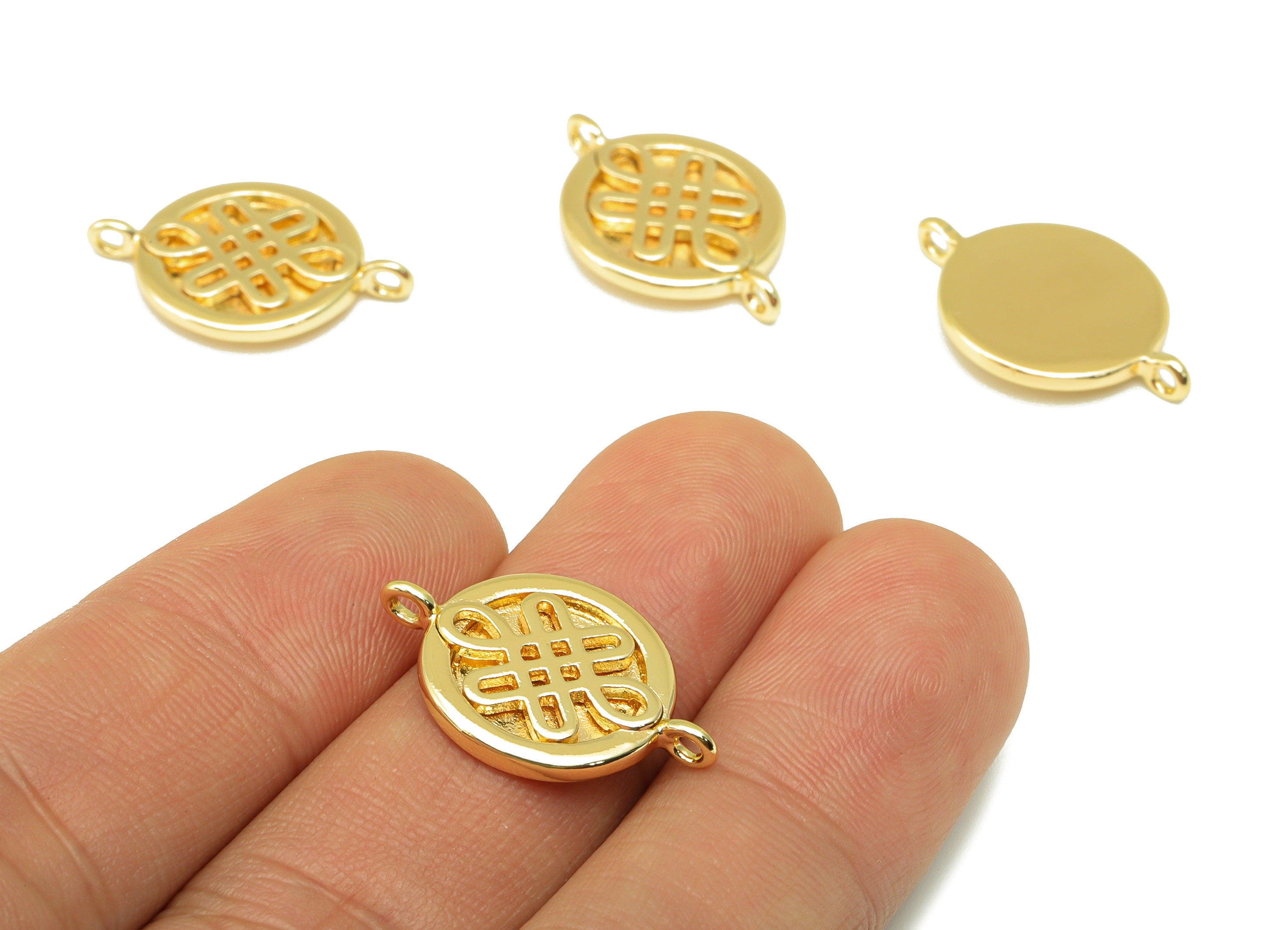 Brass Round Connector - Snake Patterned Round Connector - Circle Earring Charm - 18k Real Gold Plated - 22.83 x 15.22 x 1.97mm- RGP6494 - DOMEDBAZAAR