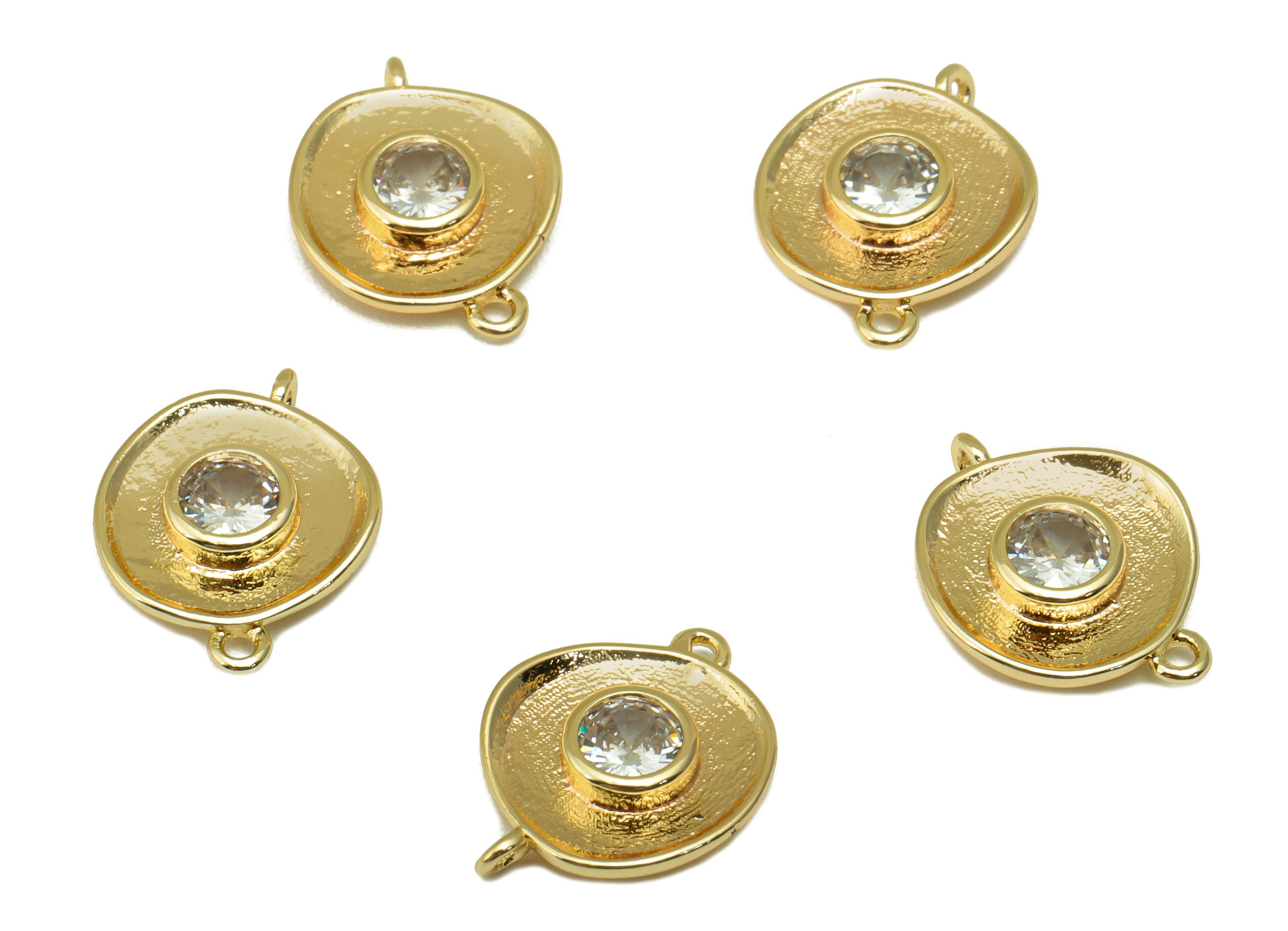 Brass Round Earring Connector - Brass Cubic Zircon Charm - CZ Solitaire Cross Connector -18K Real Gold Plated - 14 x 10.8 x 2.96mm- RGP6495 - DOMEDBAZAAR