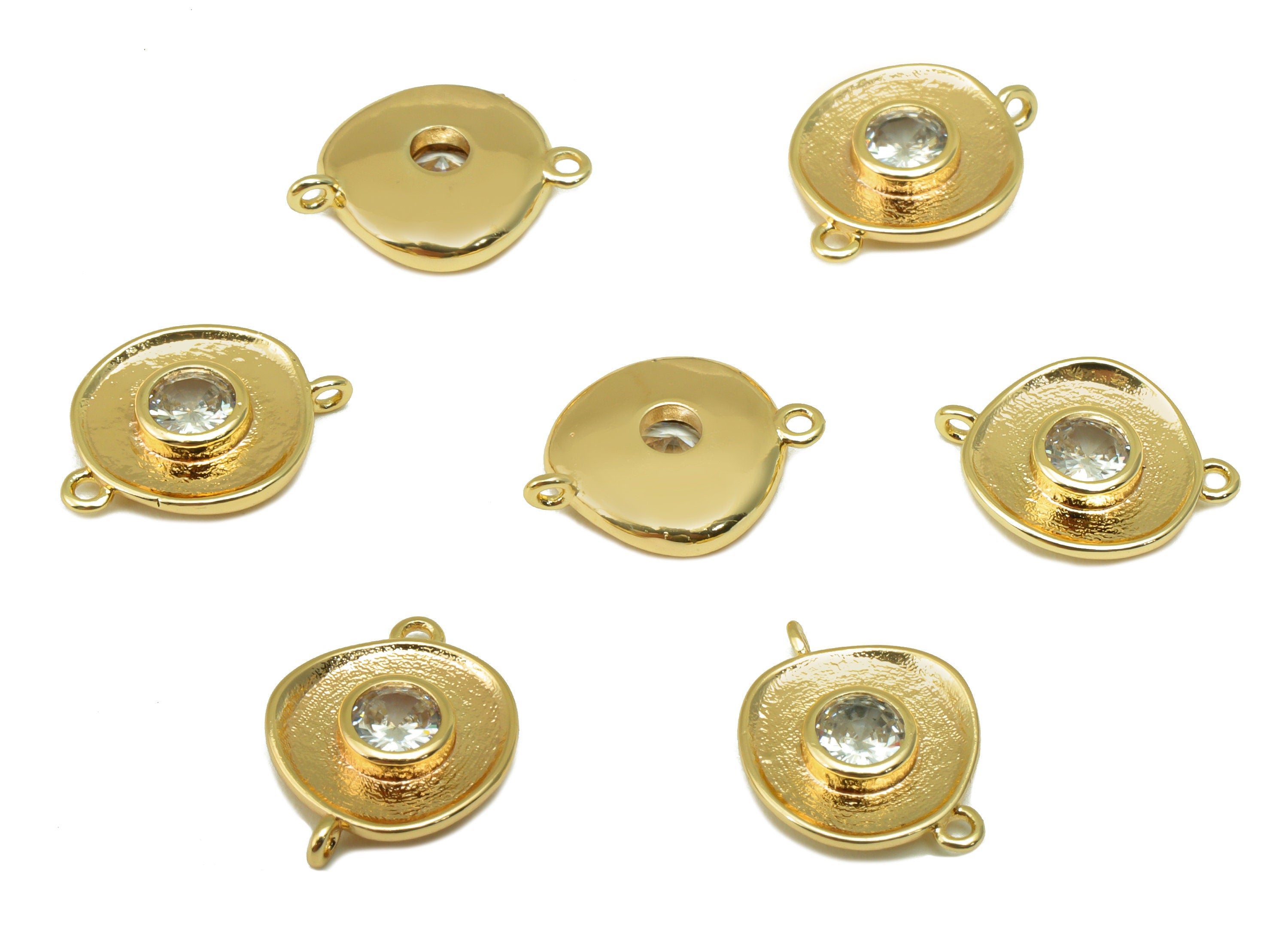 Brass Round Earring Connector - Brass Cubic Zircon Charm - CZ Solitaire Cross Connector -18K Real Gold Plated - 14 x 10.8 x 2.96mm- RGP6495 - DOMEDBAZAAR