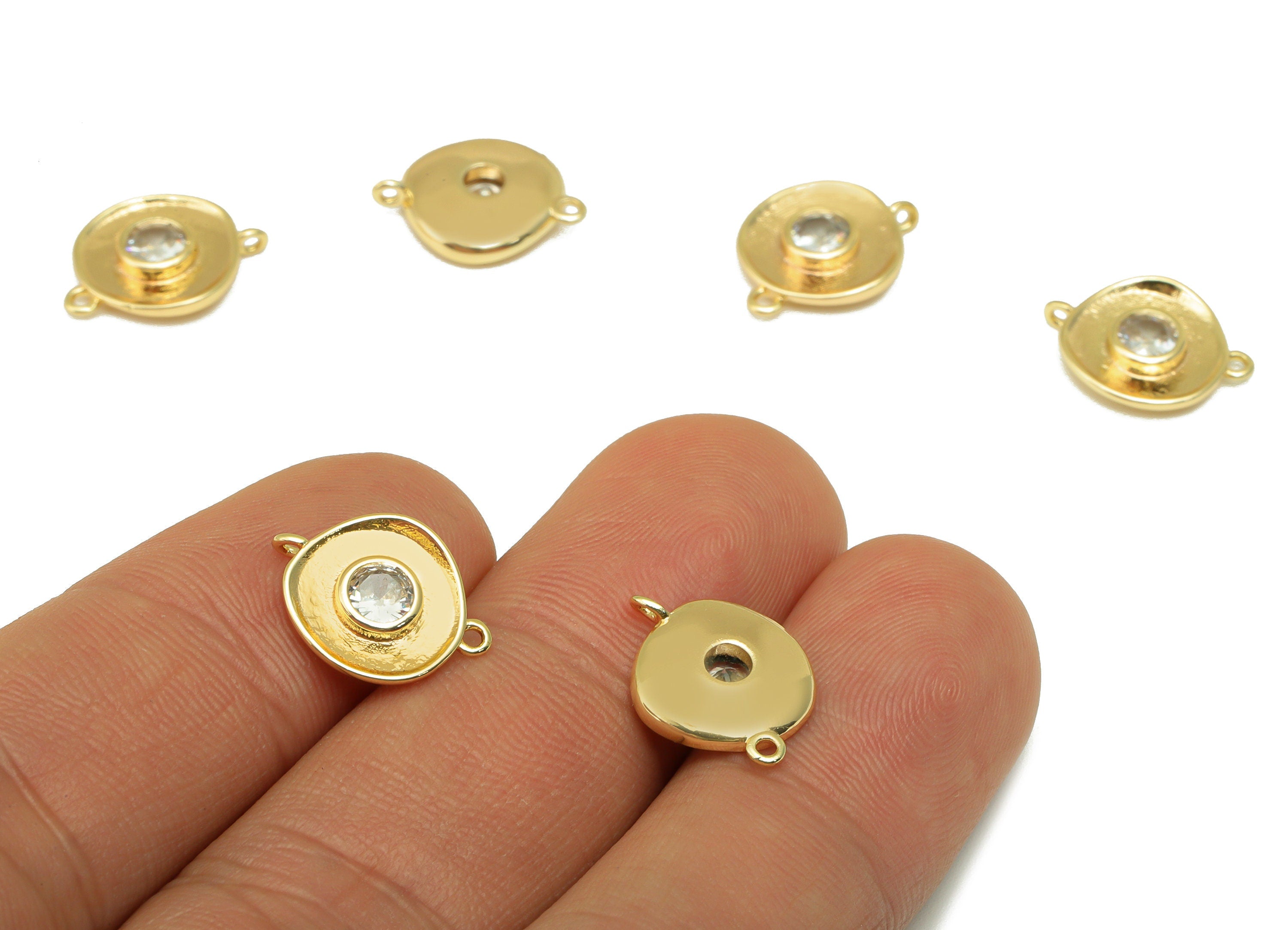 Brass Round Earring Connector - Brass Cubic Zircon Charm - CZ Solitaire Cross Connector -18K Real Gold Plated - 14 x 10.8 x 2.96mm- RGP6495 - DOMEDBAZAAR