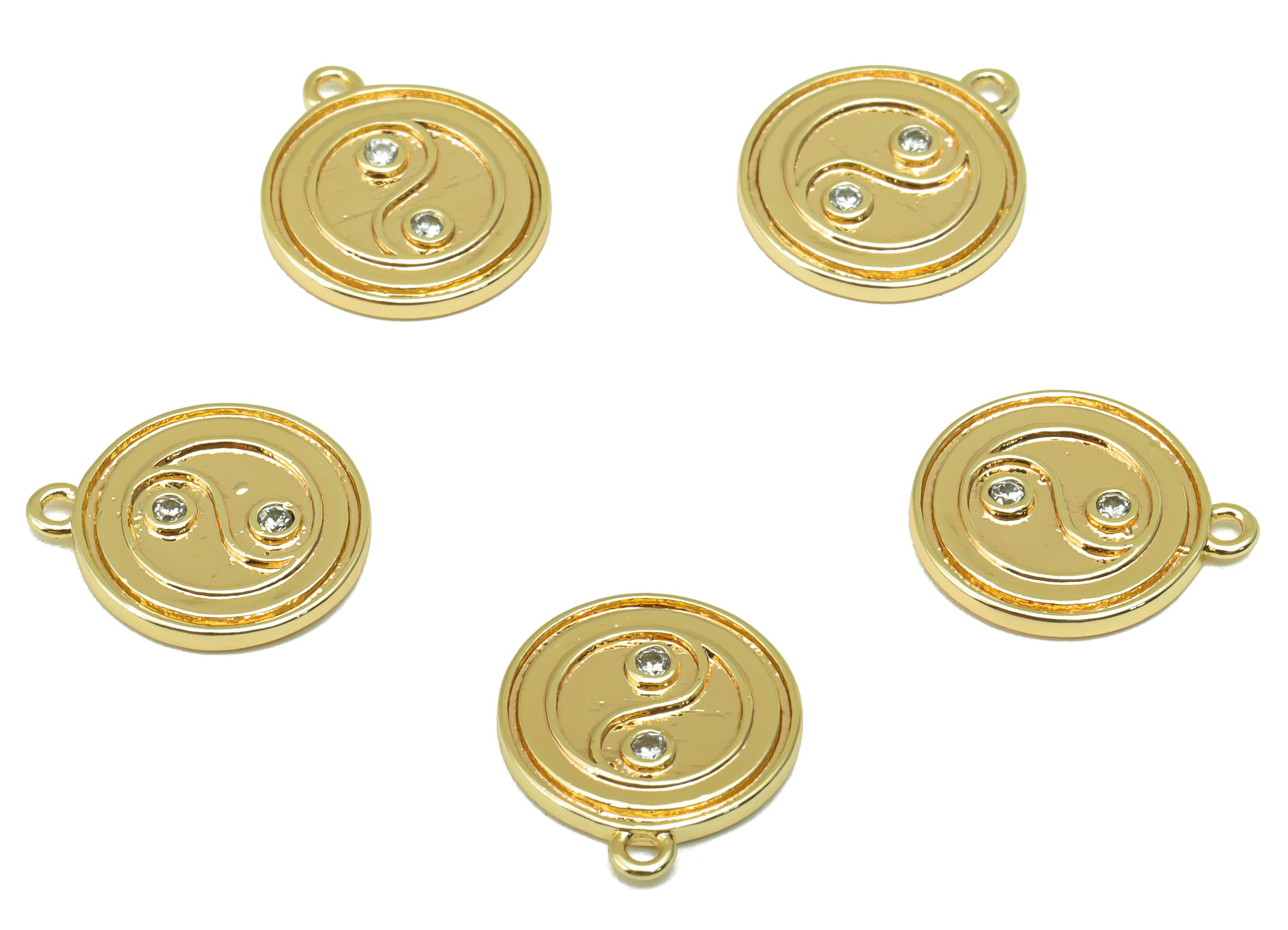 Brass yin yang Earring - Brass Gold yin yang Pendant - Cubic Zircon -CZ Necklace Charm -18K Real Gold Plated - 14.22x12.28x 1.58mm- RGP6510 - DOMEDBAZAAR