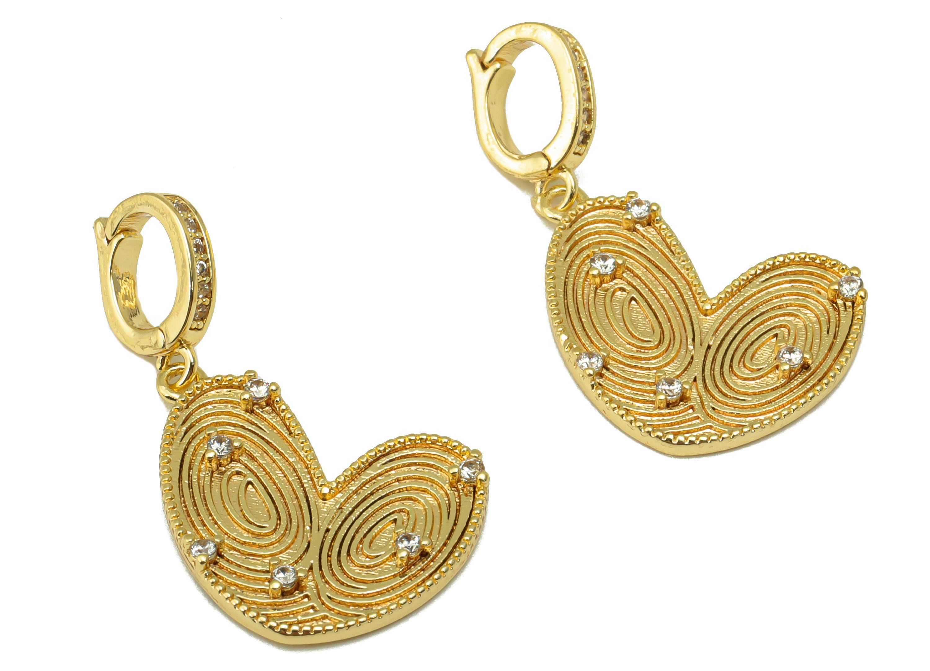 Brass Heart Clasp -Cubic Zircon Textured Clasp Hoop - Heart Clasp Hoop Pendant - For Necklace- 18K Real Gold Plated - 30x16x2mm- RGP6563 - DOMEDBAZAAR