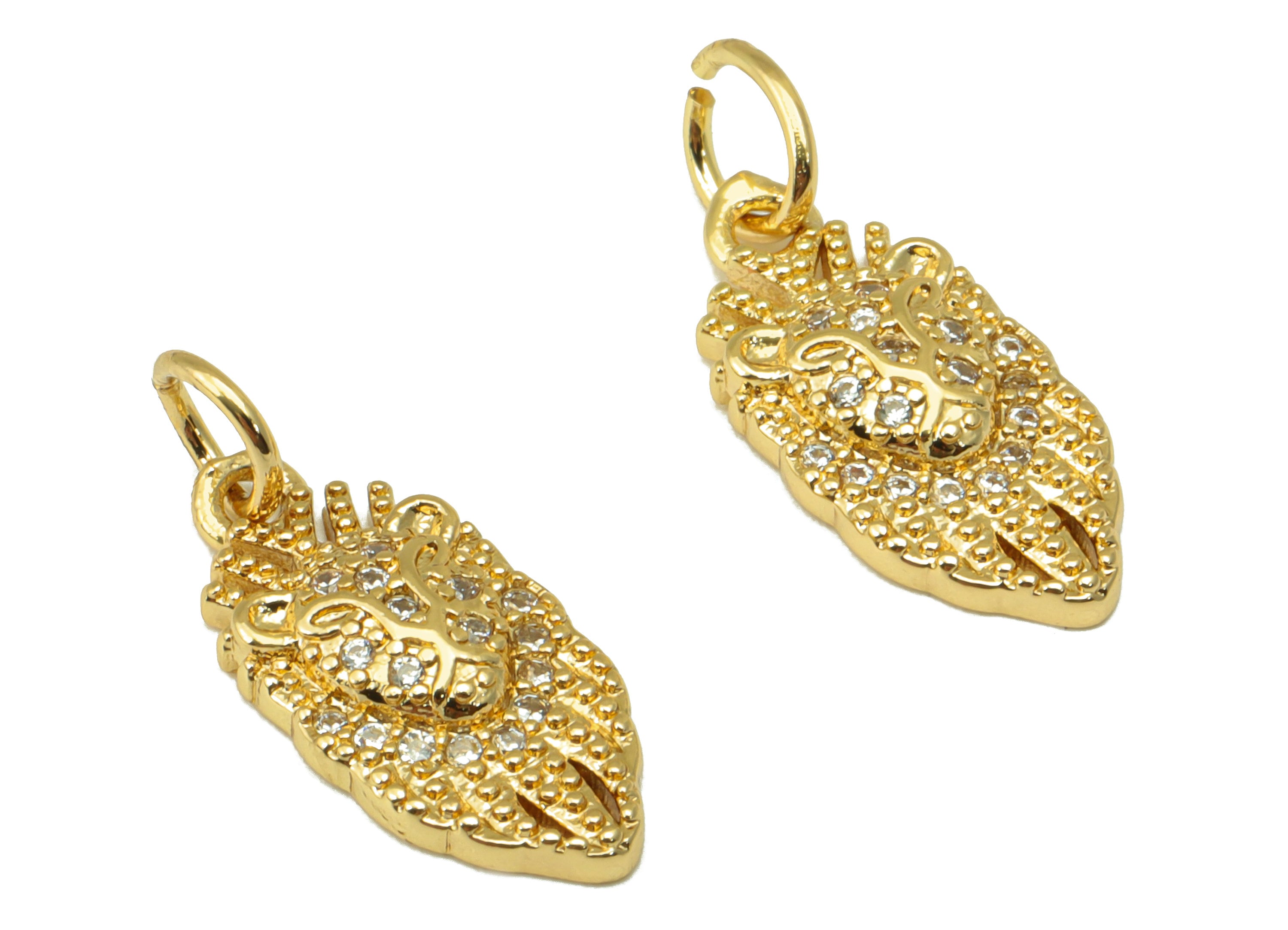 Brass lion Earring - Brass Cubic Zirconia Lion Pendant - CZ Animal For Necklace - 18K Real Gold Plated - 19.55x7.71x2.64mm - RGP6674 - DOMEDBAZAAR