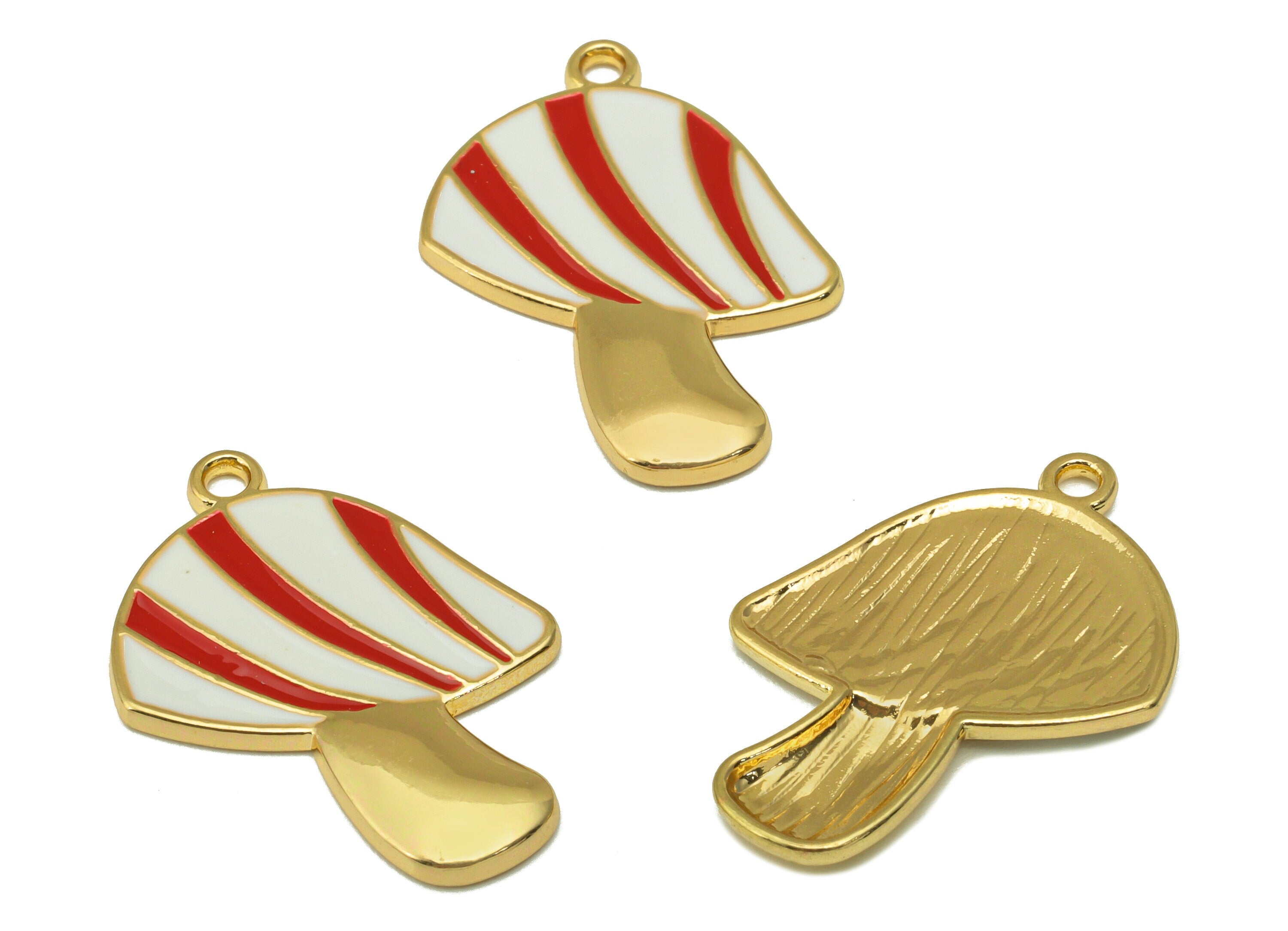 Alloy Mushroom Charms - Zinc Alloy Mushroom Earring - Bracelet Pendant - Enamel Pendant - Gold Tone Plated - 26.14x19.38 x 1.71mm- ZZ2031 - DOMEDBAZAAR