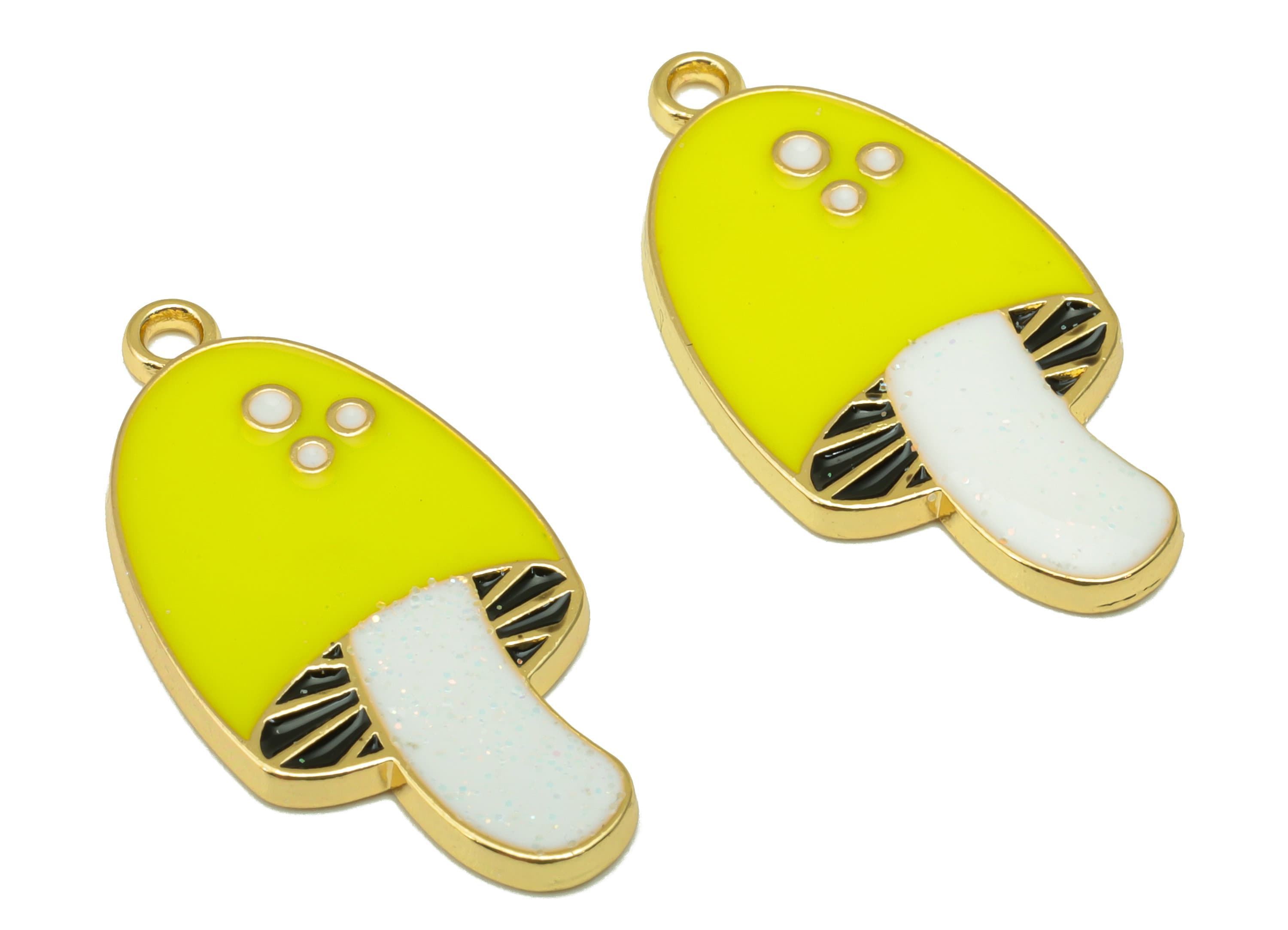 Alloy Mushroom Charms - Zinc Alloy Yellow Mushroom Earring - Bracelet Pendant - Enamel Pendant - Gold Tone Plated - 28.8x15x 1.97mm- ZZ2033 - DOMEDBAZAAR