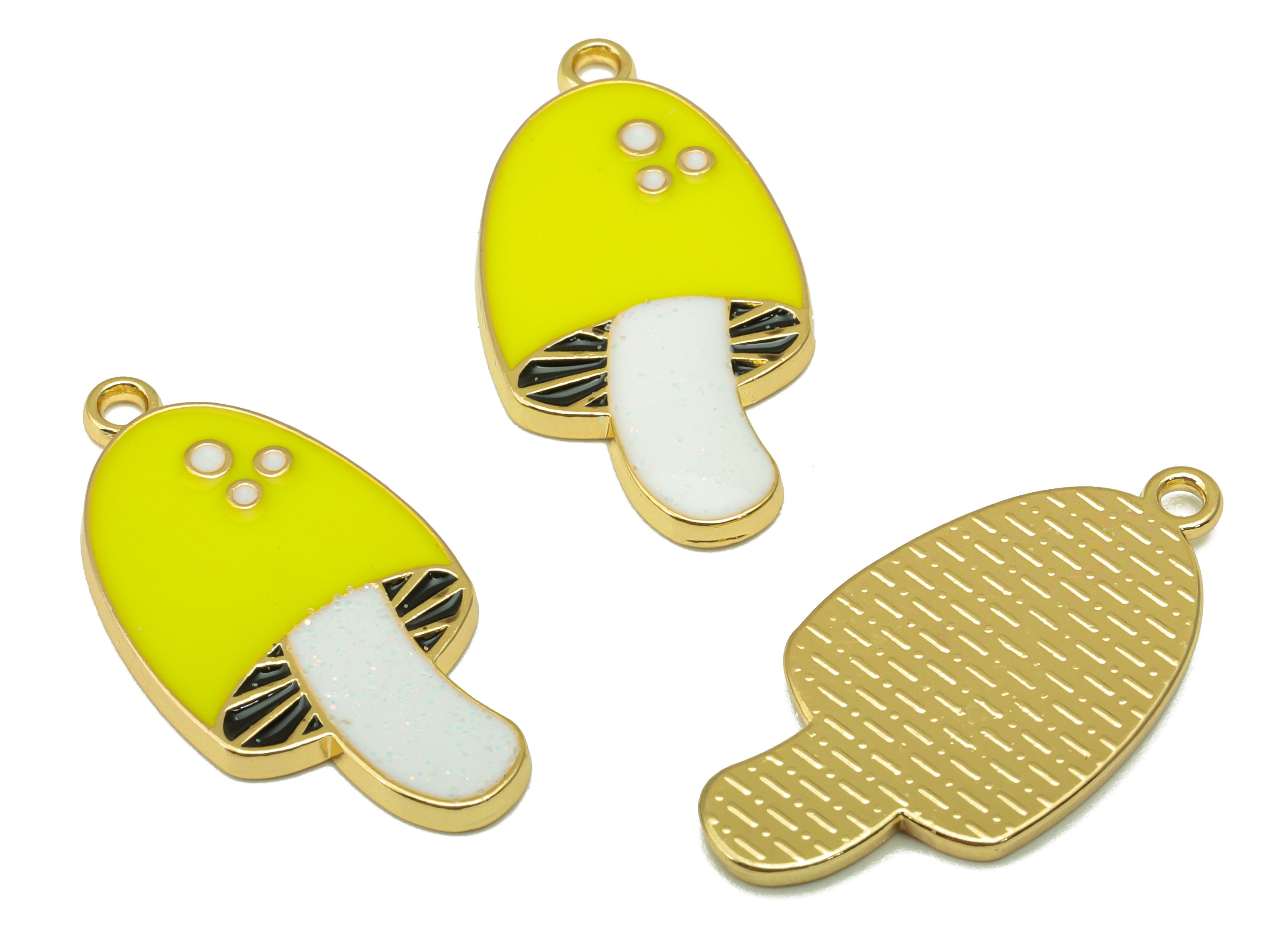 Alloy Mushroom Charms - Zinc Alloy Yellow Mushroom Earring - Bracelet Pendant - Enamel Pendant - Gold Tone Plated - 28.8x15x 1.97mm- ZZ2033 - DOMEDBAZAAR