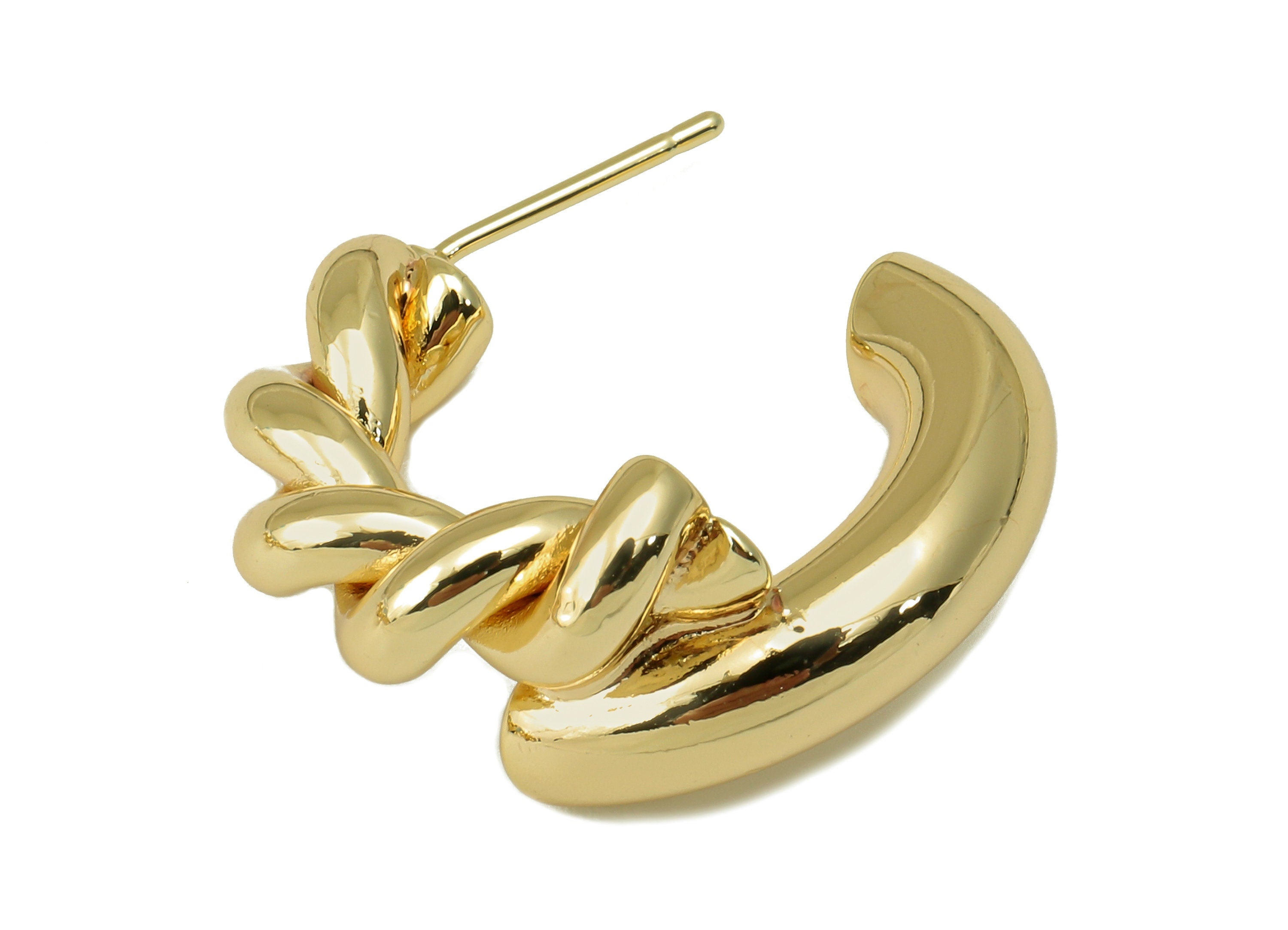 Brass C Earring Stud - Open Hoop Earring - Gold Twisted Earring Post- Halfmoon Twist Earrings-18k real gold-plated brass-25x25x5mm- RGP6176 - DOMEDBAZAAR
