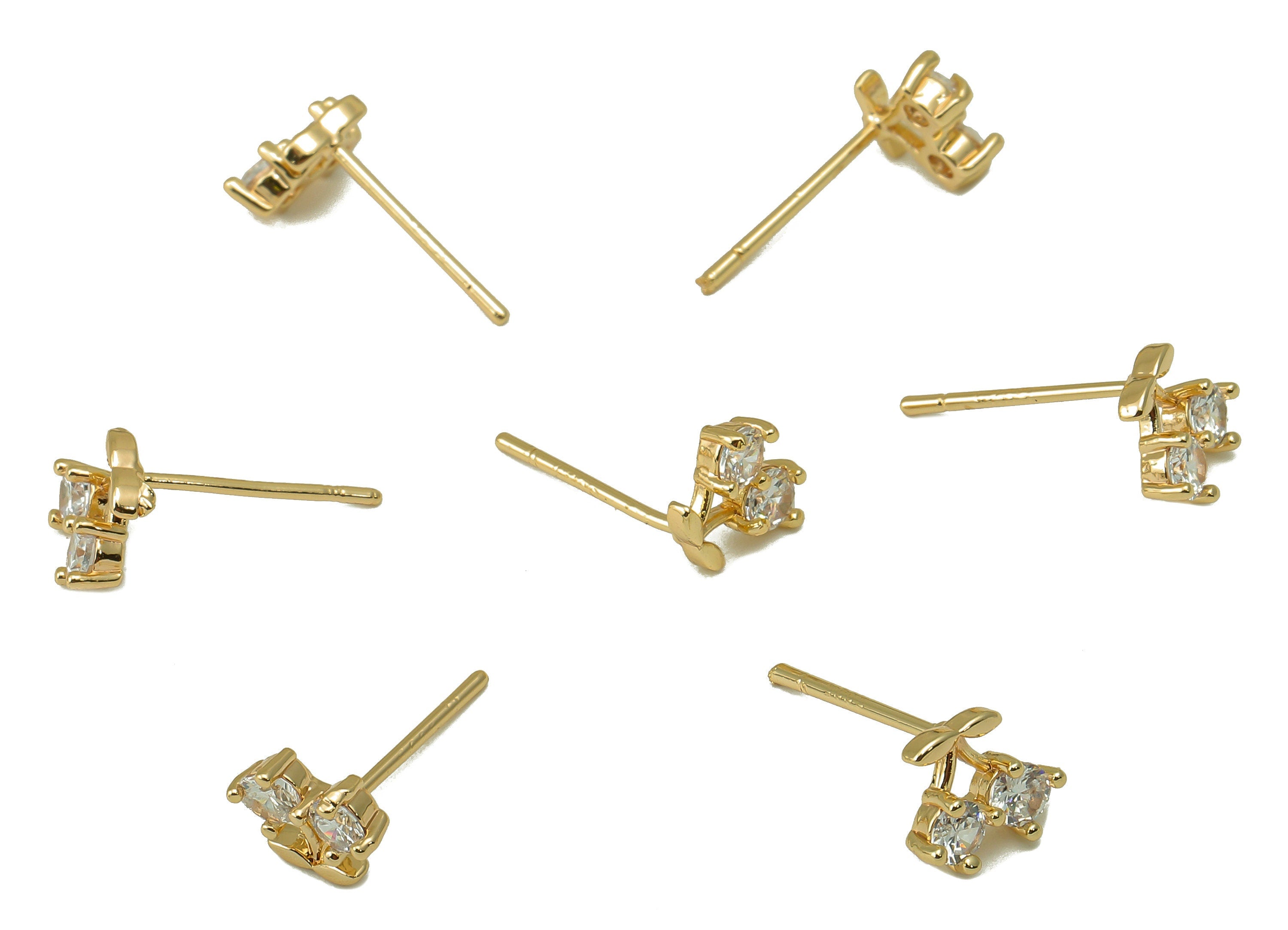 Brass Mini Cherry Earring Stud - Gold Fruit with Cubic Zirconia Earring Post- 18K Real Gold Plated -CZ Earring Findings- 7x8x3mm- RGP6184 - DOMEDBAZAAR
