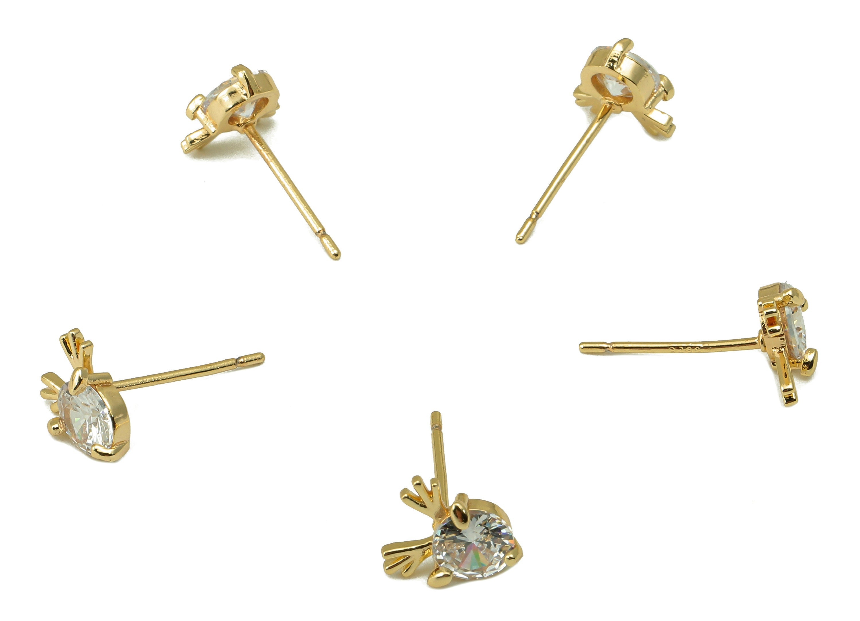 Brass Antler Earring Post - Cubic Zirconia Eyes Earring Stud -18k real gold-plated brass-Jewely Making Supplies -Findings-8x7x3mm- RGP6187 - DOMEDBAZAAR