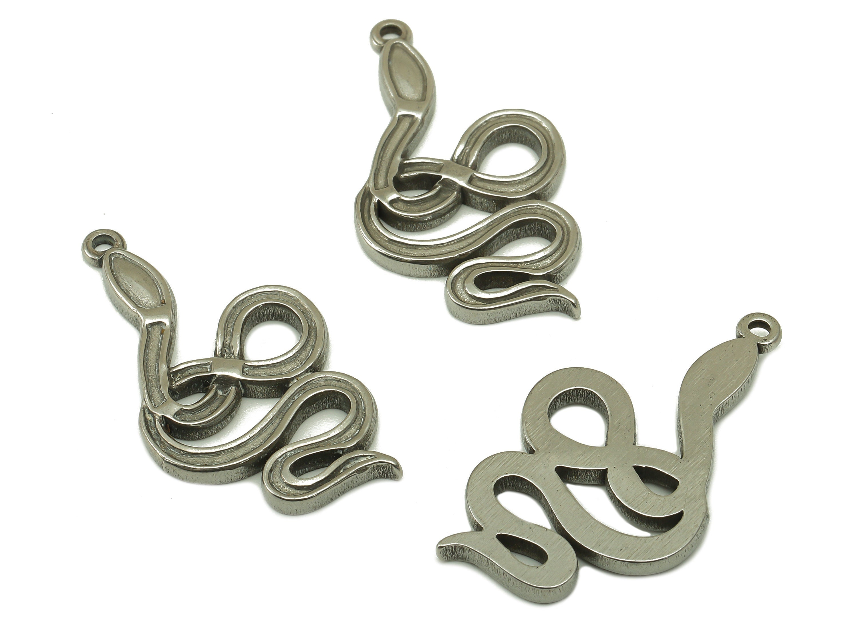 Stainless Steel Snake Earring Charms - Stainless Steel Snake - 304 Stainless Steel- Steel Textured Animal Charm - 34.83x18.26x2.4mm - SS1421 - DOMEDBAZAAR