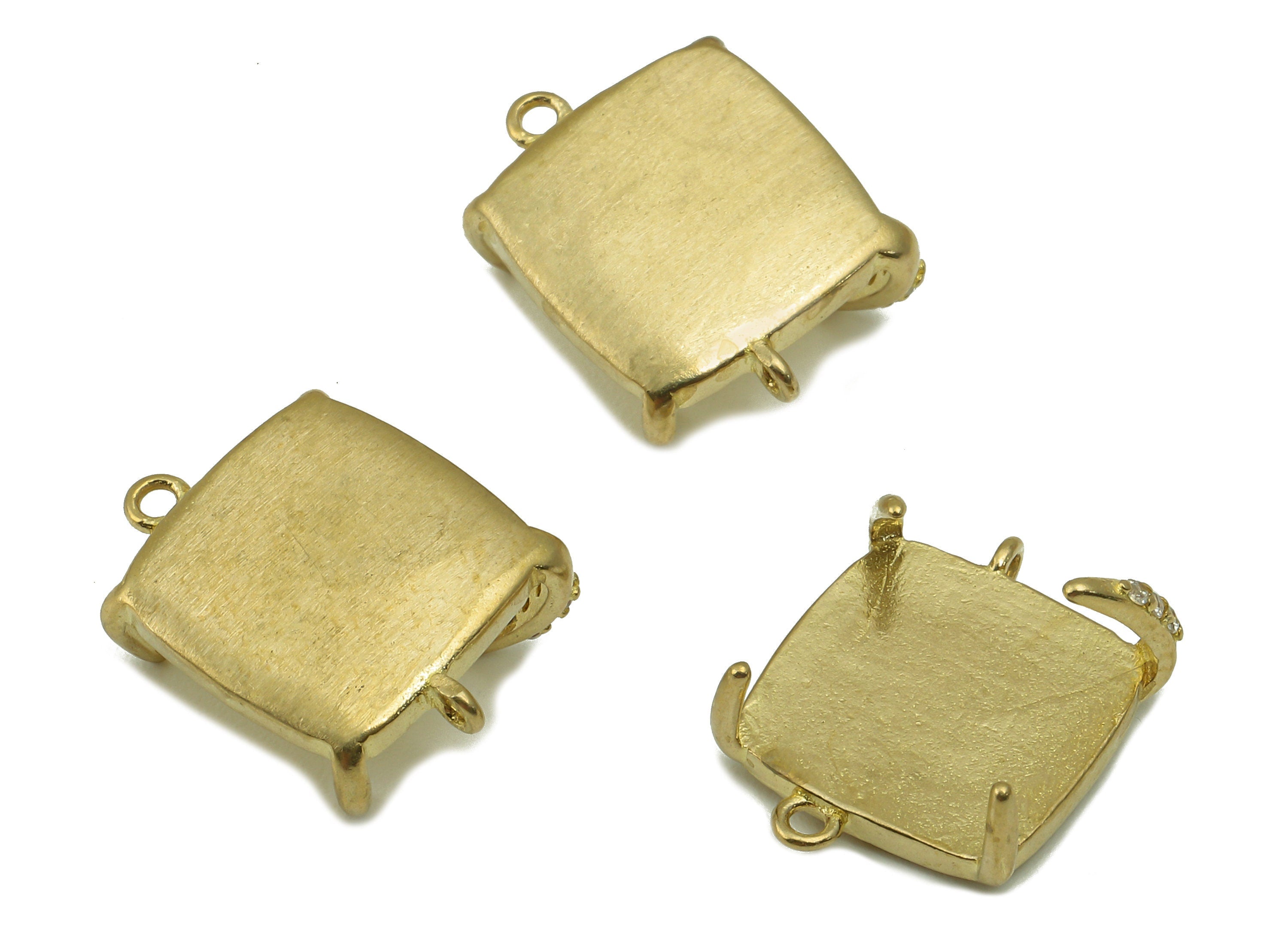Brass Square Earring - Raw Brass Cubic Zircon Prong Setting - Gold CZ 4-Prong Setting - For Bracelet - Jewelry Supplies-15.7x12x1.5mm-PP8550 - DOMEDBAZAAR