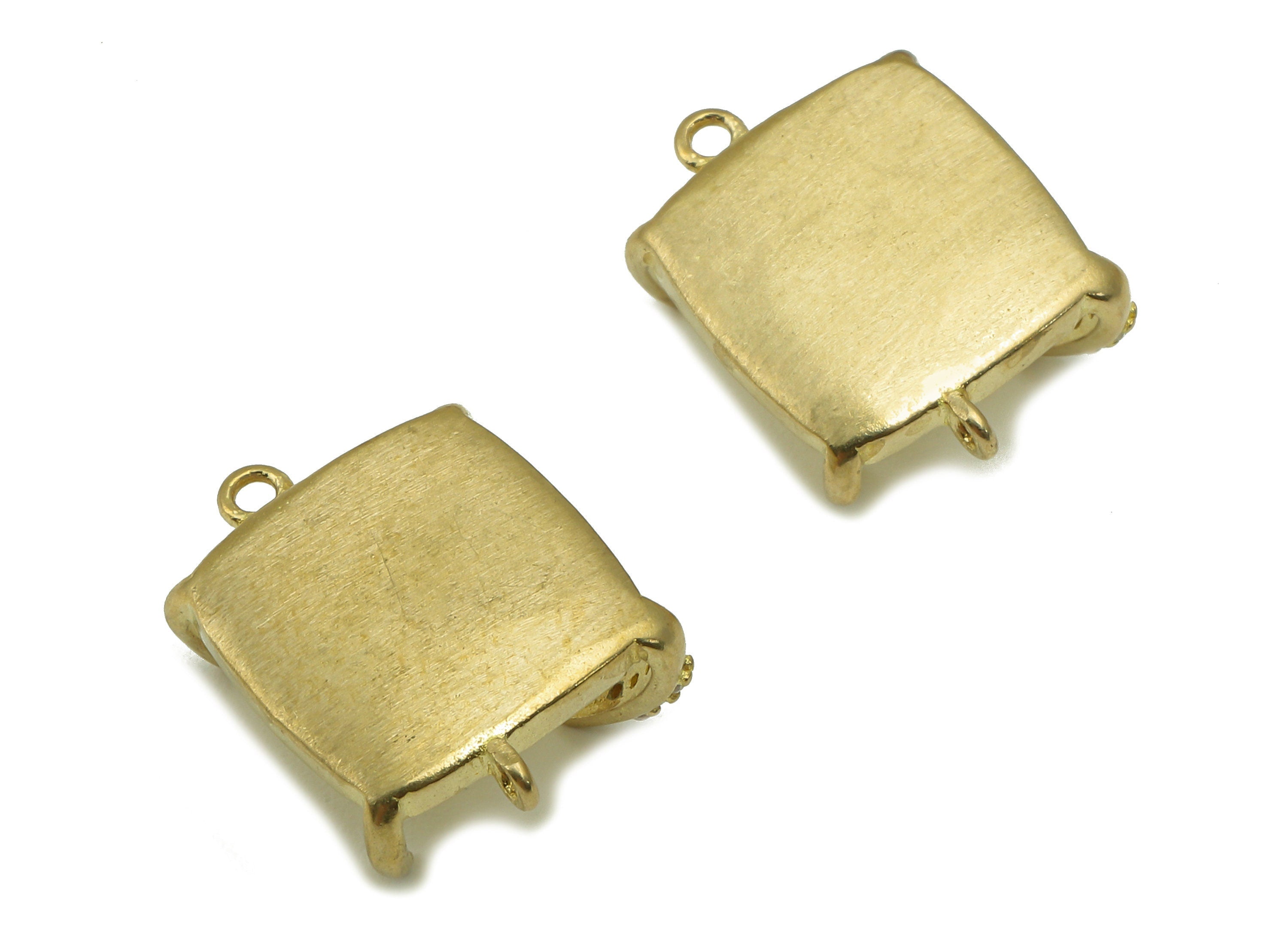 Brass Square Earring - Raw Brass Cubic Zircon Prong Setting - Gold CZ 4-Prong Setting - For Bracelet - Jewelry Supplies-15.7x12x1.5mm-PP8550 - DOMEDBAZAAR