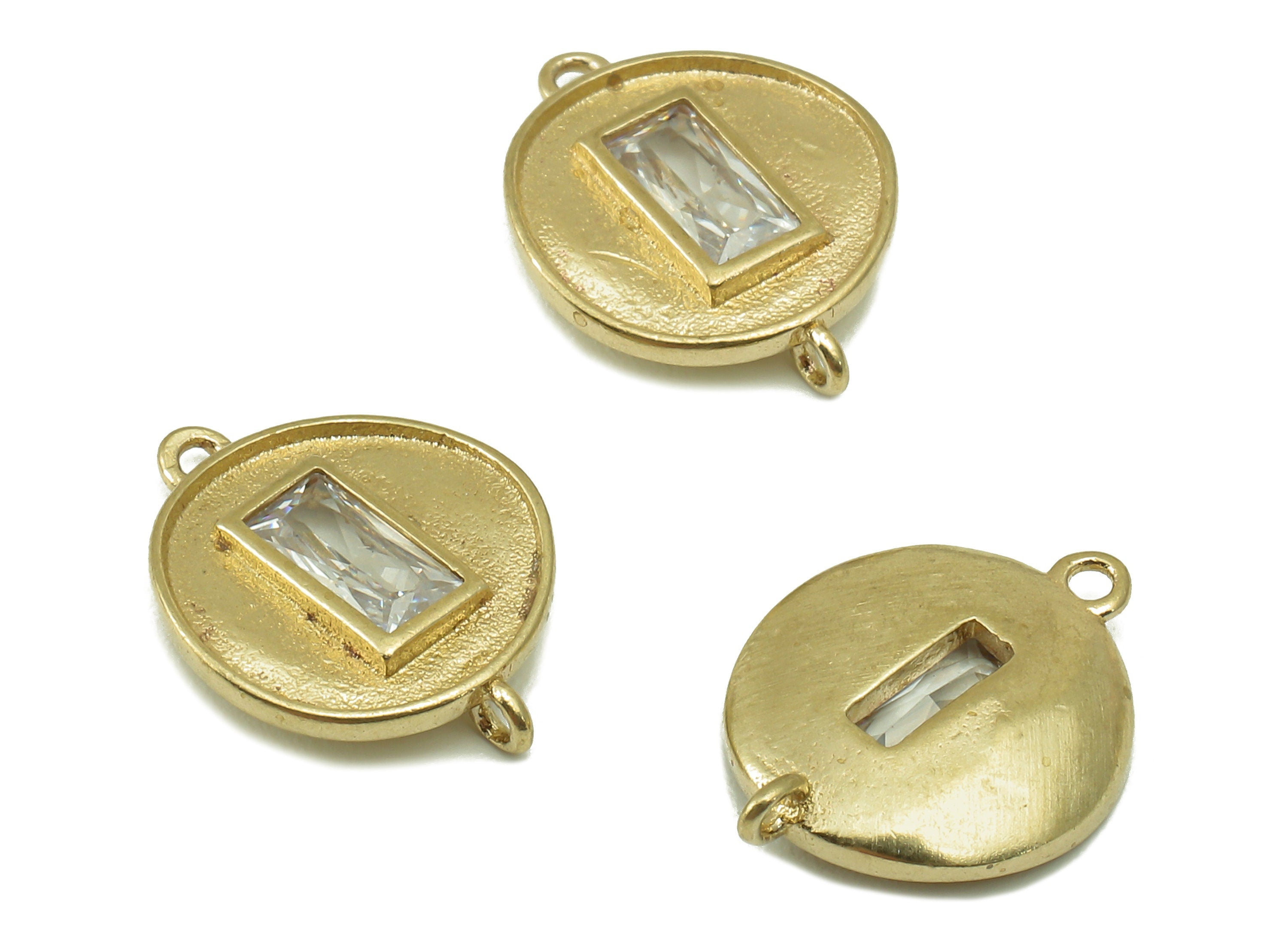 Brass Round Earring - Raw Brass Cubic Zircon Connector - CZ Rectangle Connector - For Bracelet  - Jewelry Supplies - 14.3x11.2x2.6mm- PP8569 - DOMEDBAZAAR