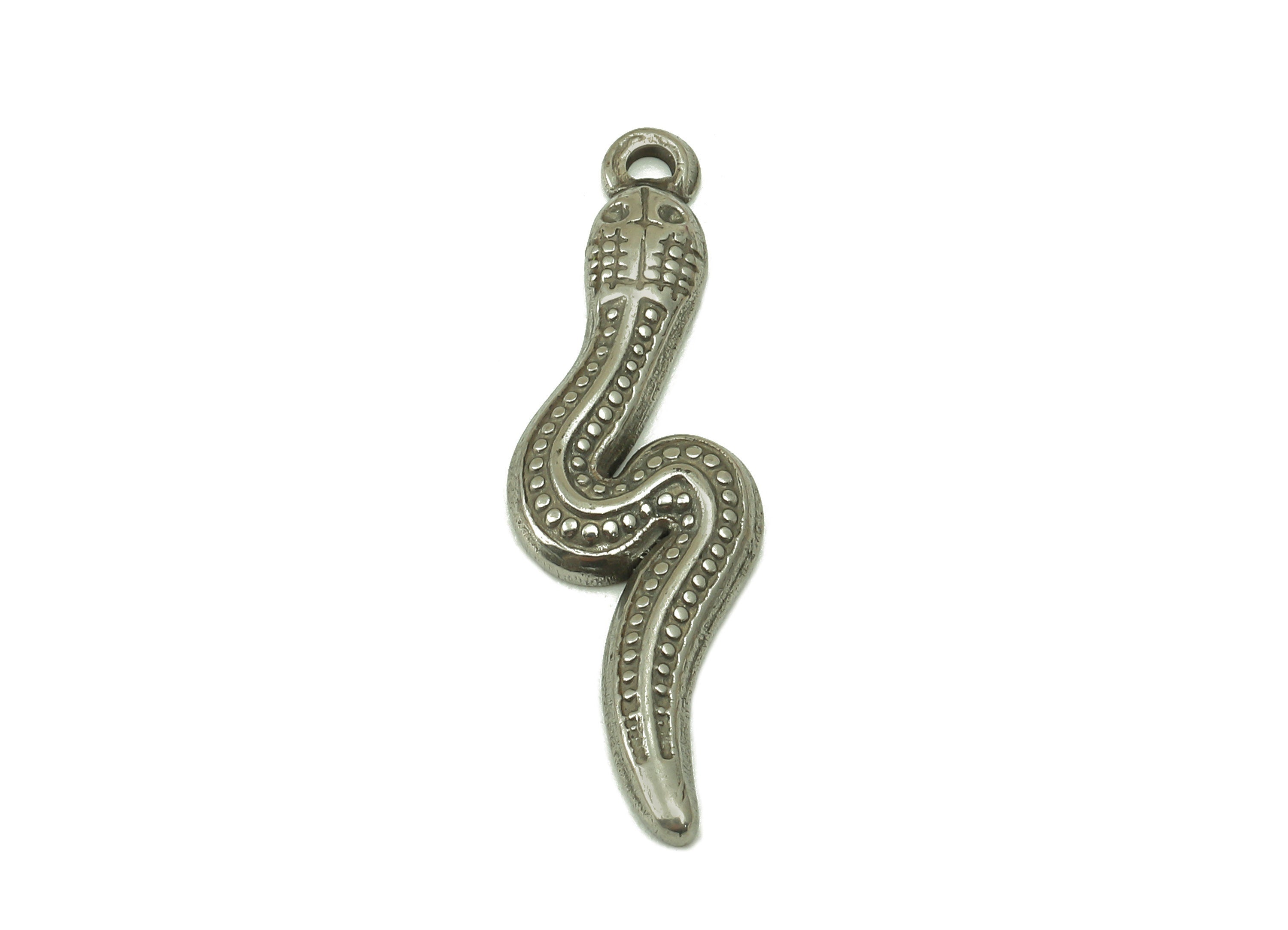 Stainless Steel Snake Earring Charms - Stainless Steel Baby Snake - Mini Dot Small Snake Pendant - Textured Animal Charm -32x10x2mm - SS1423 - DOMEDBAZAAR