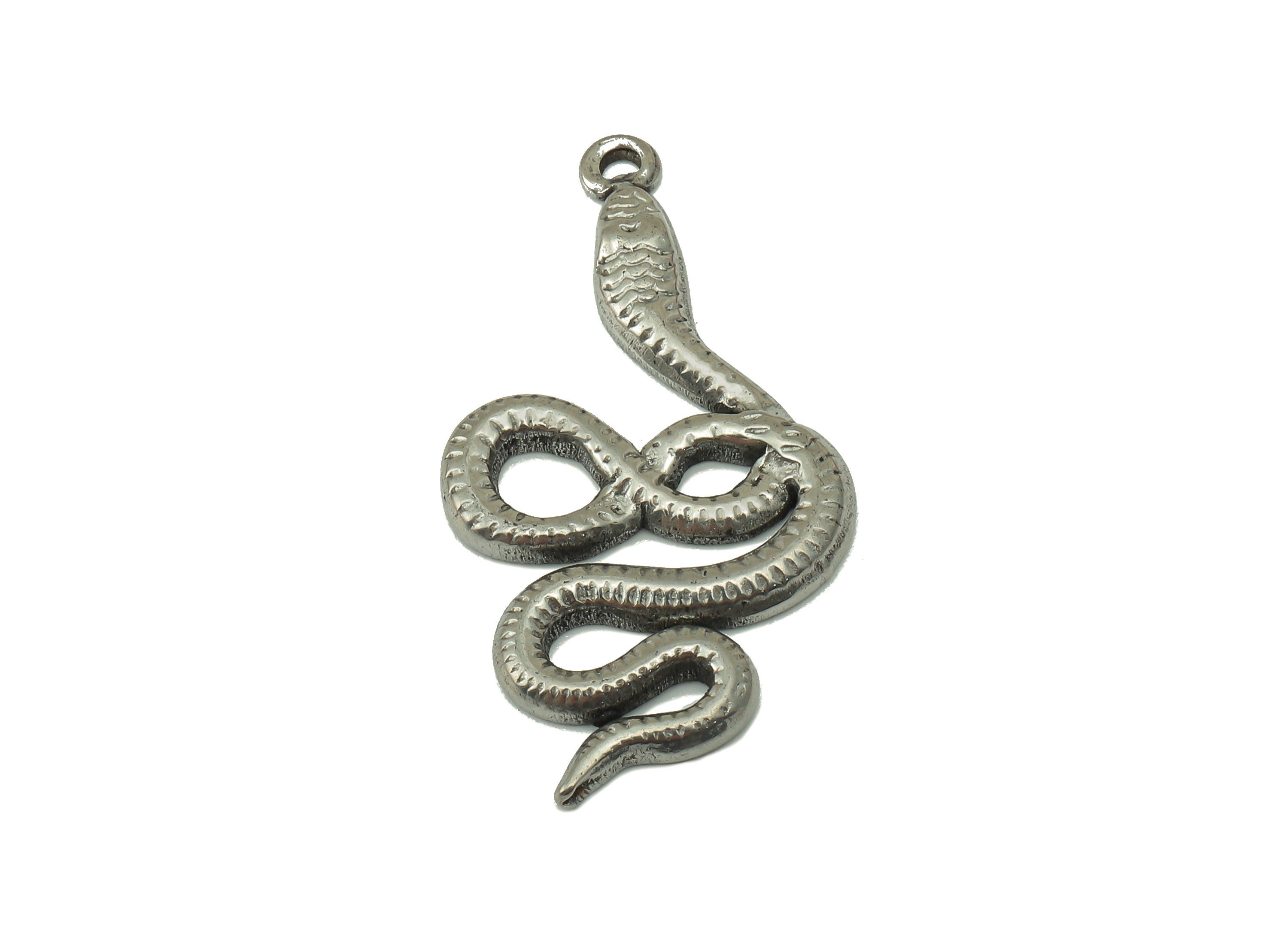 Stainless Steel Snake Earring Charms - Stainless Steel Snake - Steel Snake Pendant - Steel Textured Animal Charm -31.97x 17x 1.9mm - SS1424 - DOMEDBAZAAR