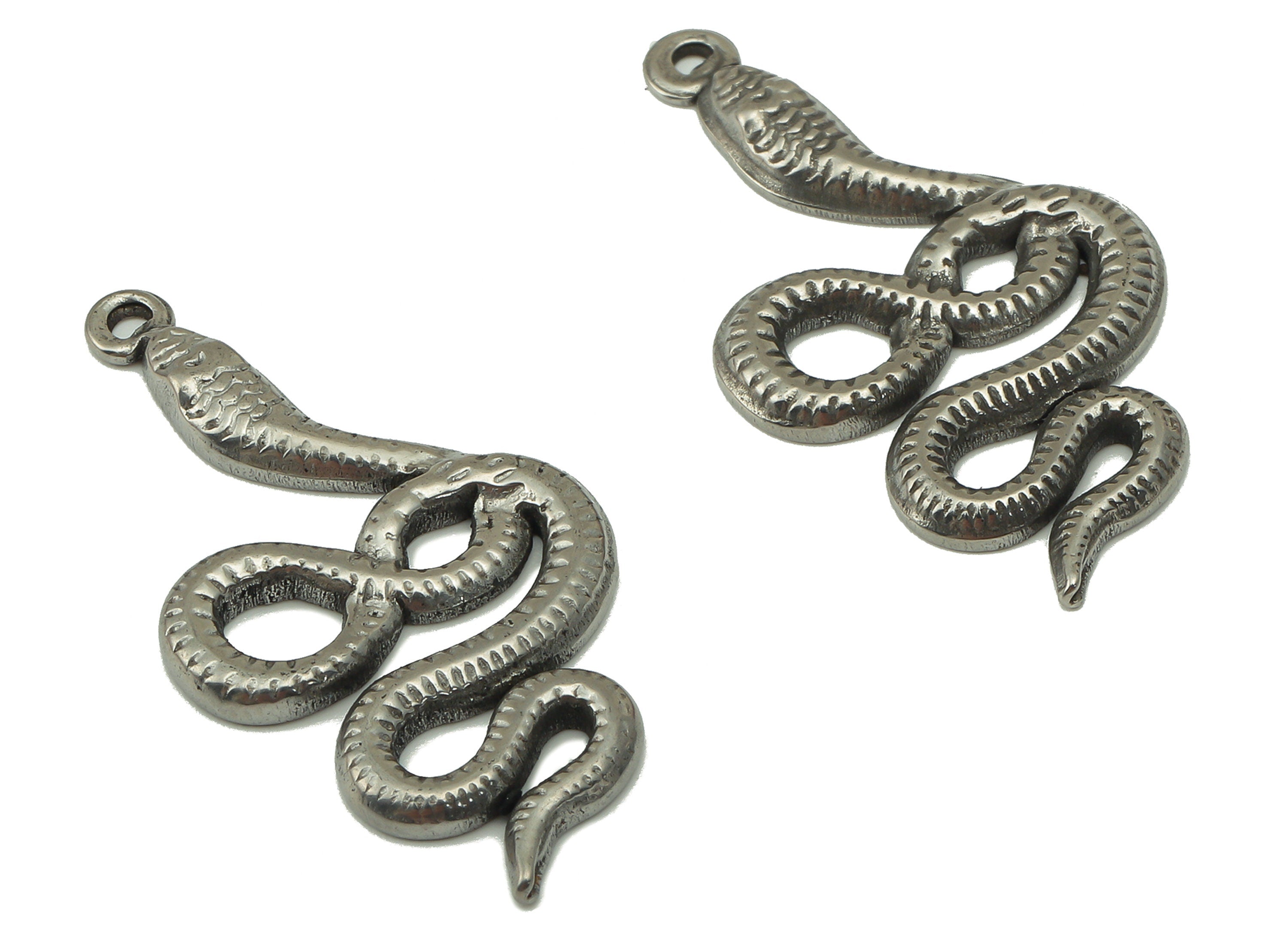 Stainless Steel Snake Earring Charms - Stainless Steel Snake - Steel Snake Pendant - Steel Textured Animal Charm -31.97x 17x 1.9mm - SS1424 - DOMEDBAZAAR
